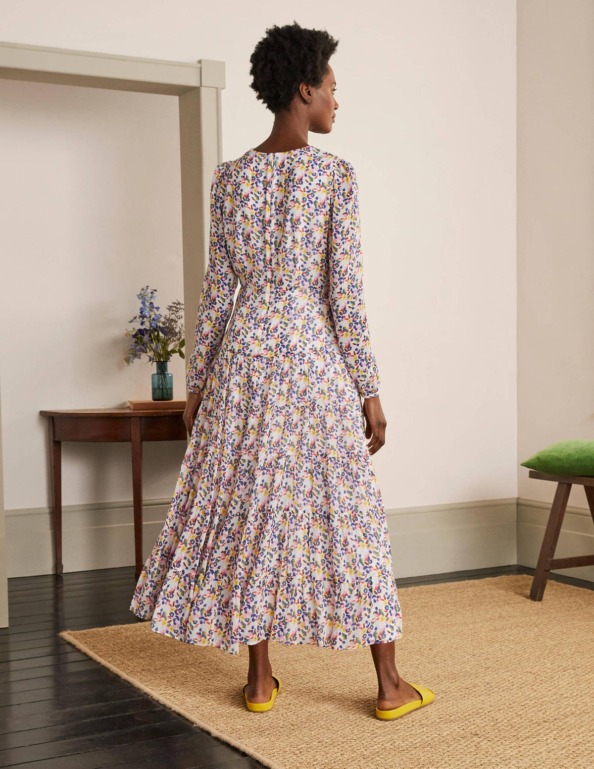 Annie Tiered Midi Dress-Ivory, Peony Burst Small - Image 2