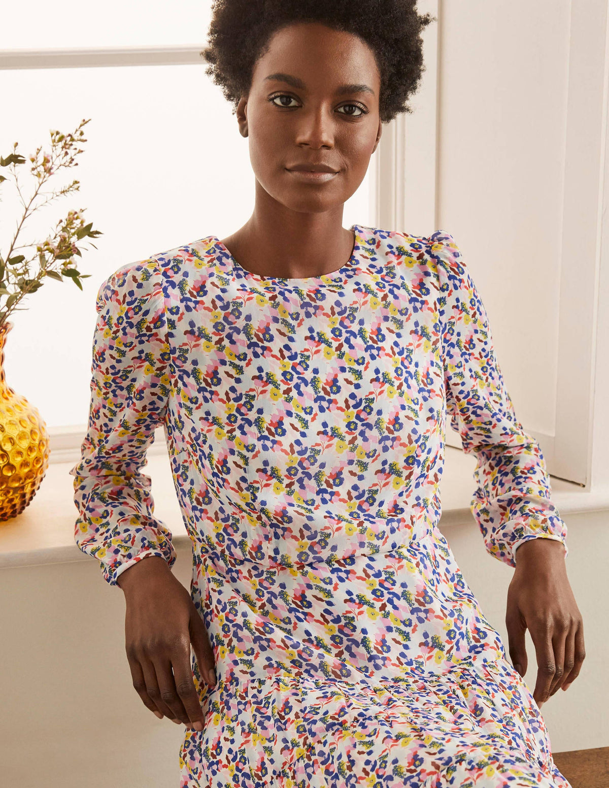 Annie Tiered Midi Dress-Ivory, Peony Burst Small - Image 3