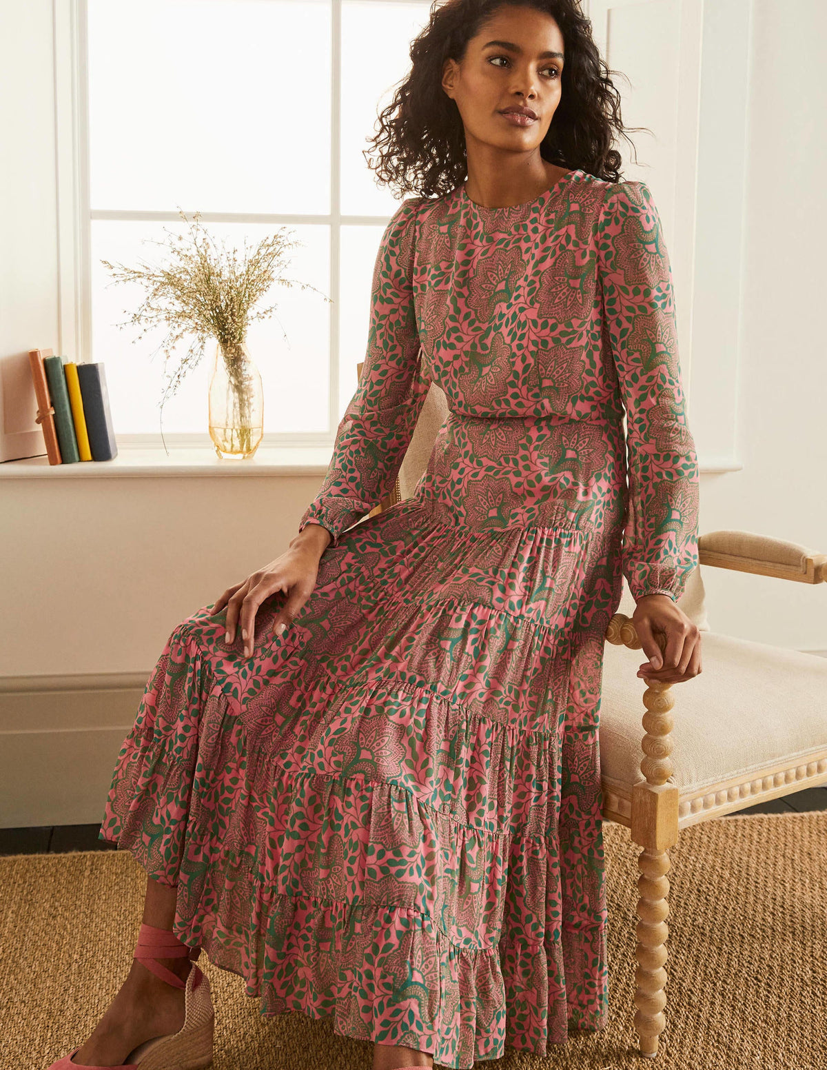 Annie Tiered Midi Dress-Azalea, Ornate Floral - Image 2