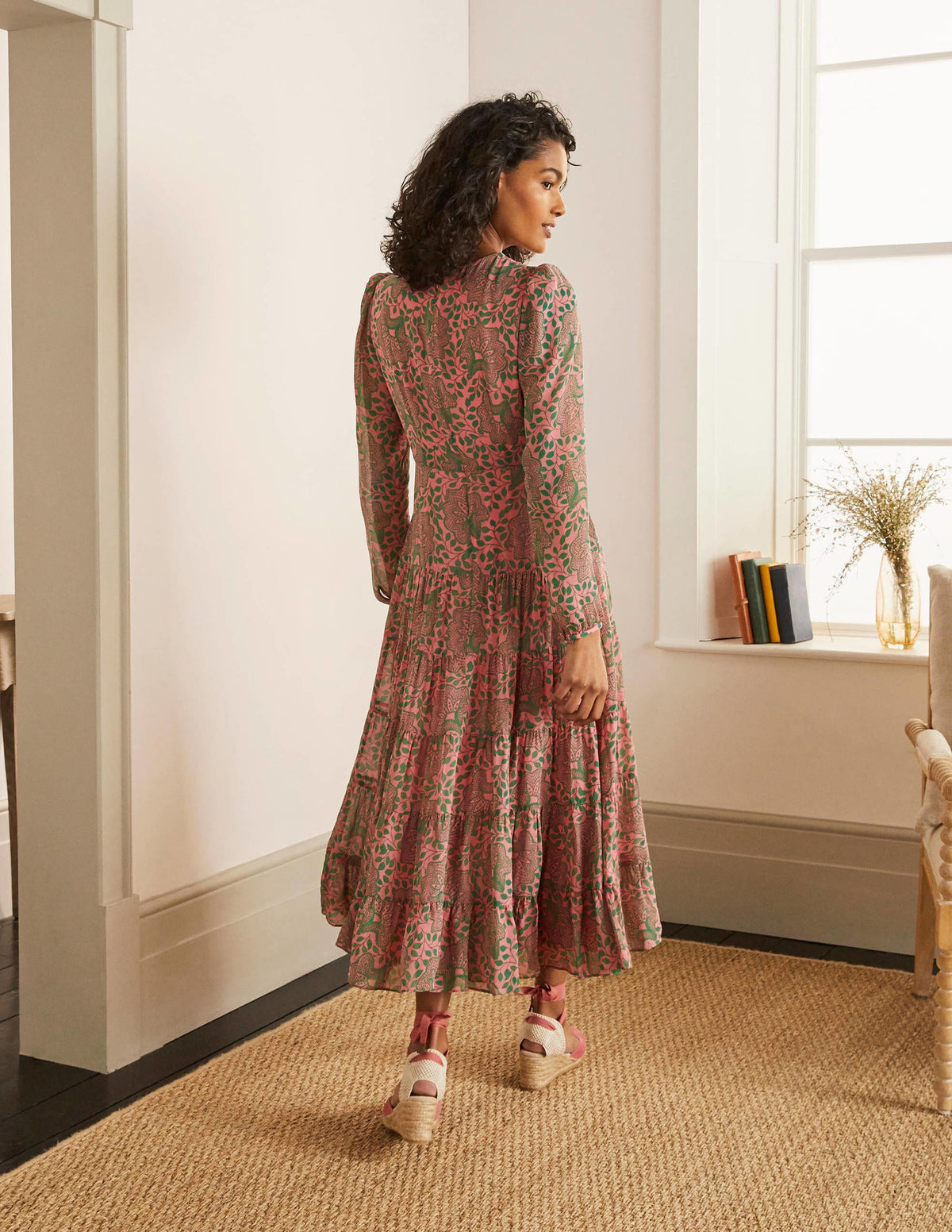 Annie Tiered Midi Dress-Azalea, Ornate Floral - Image 3