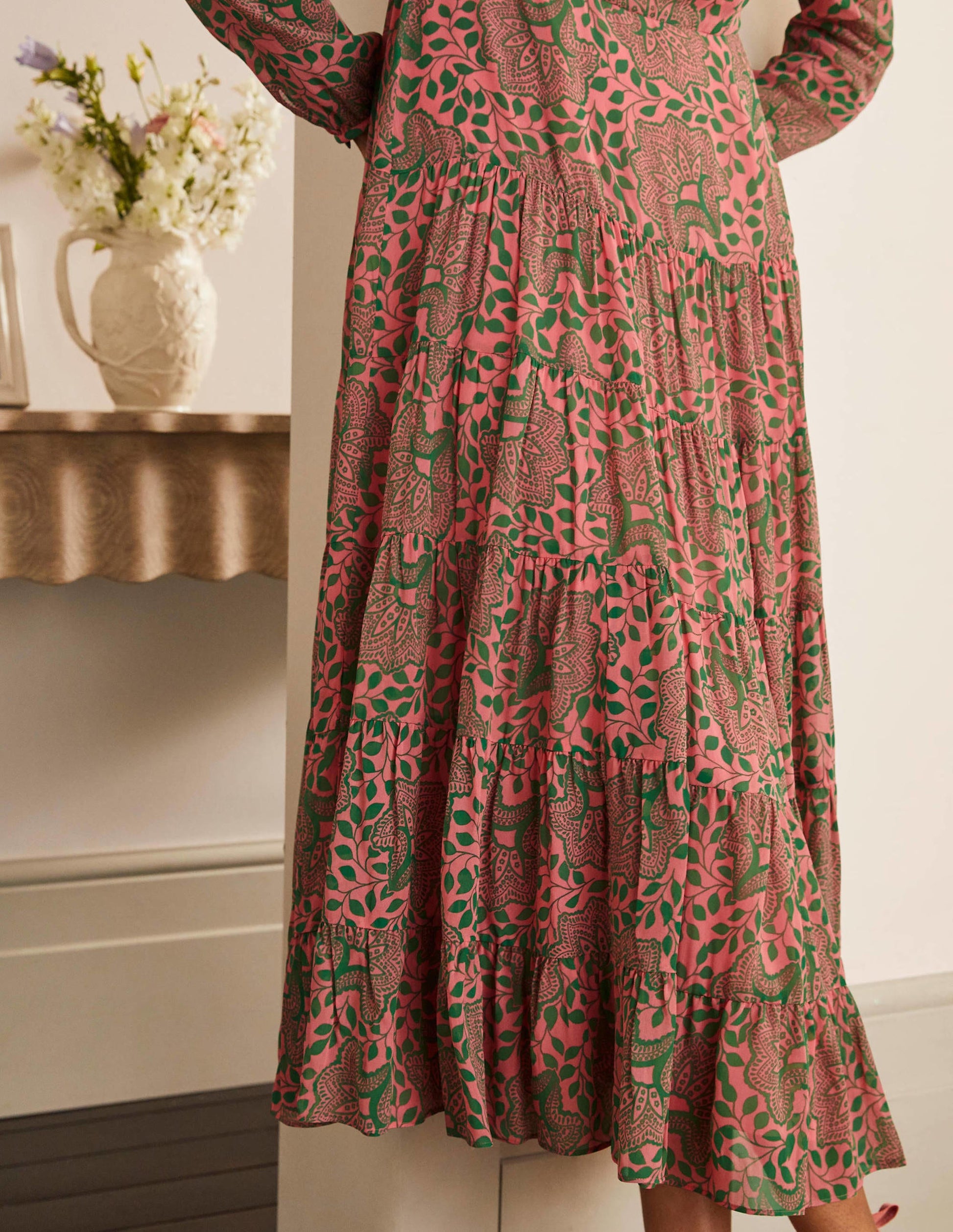 Annie Tiered Midi Dress-Azalea, Ornate Floral-4