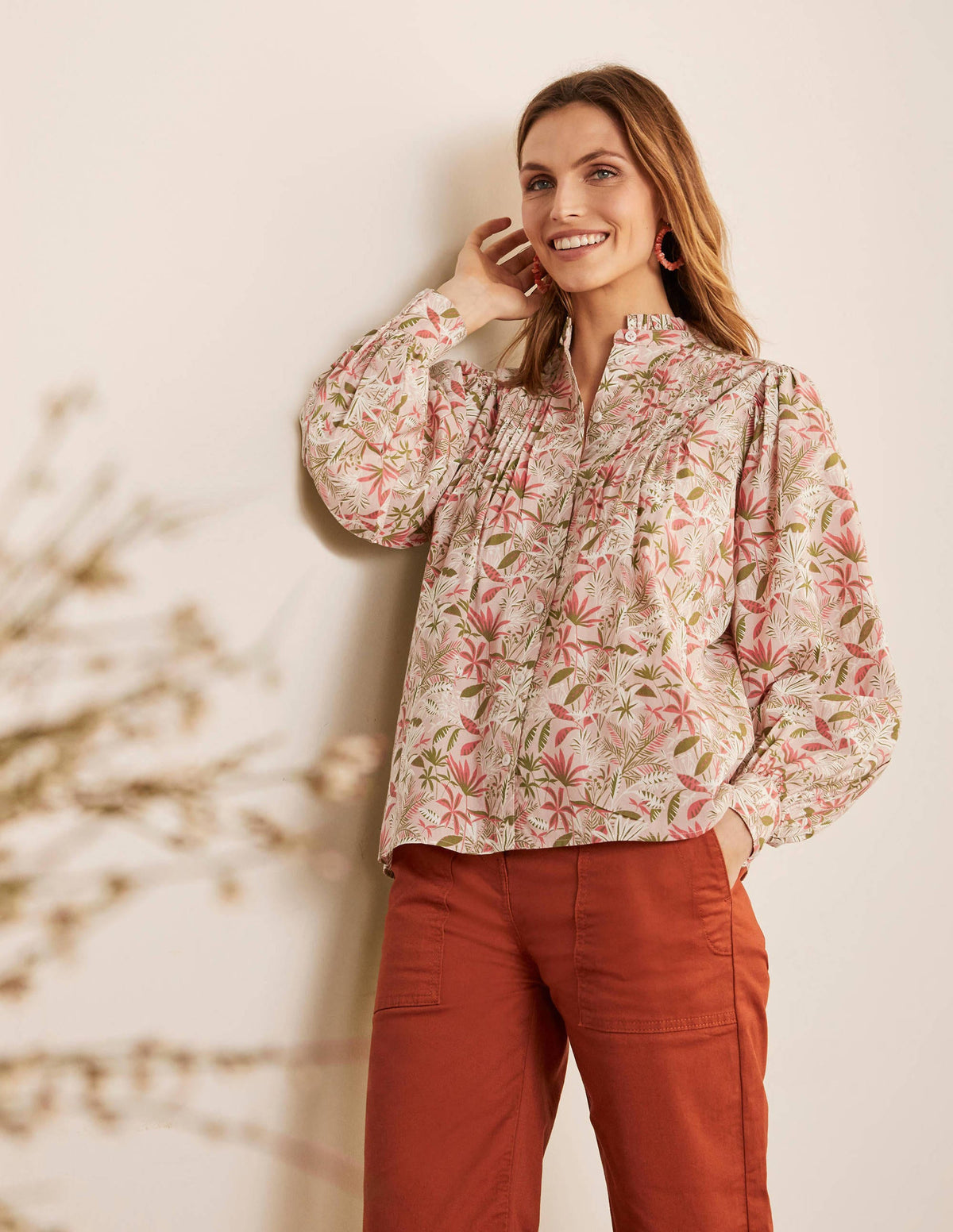 Miranda Blouse-Milkshake, Tropical Palm - Image 1