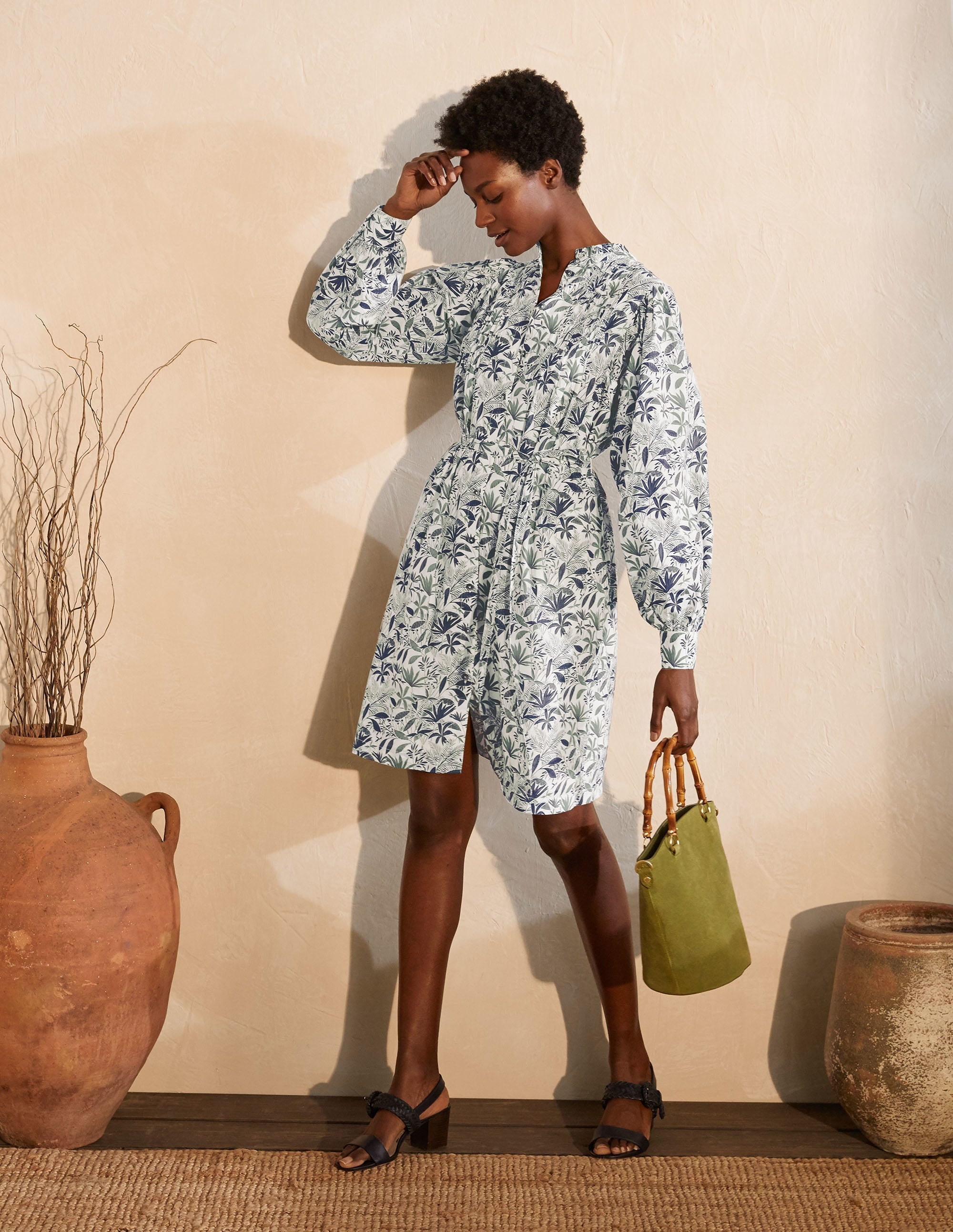 Antonia Cotton Shirt Dress-Ivory, Tropical Palm - Image 5