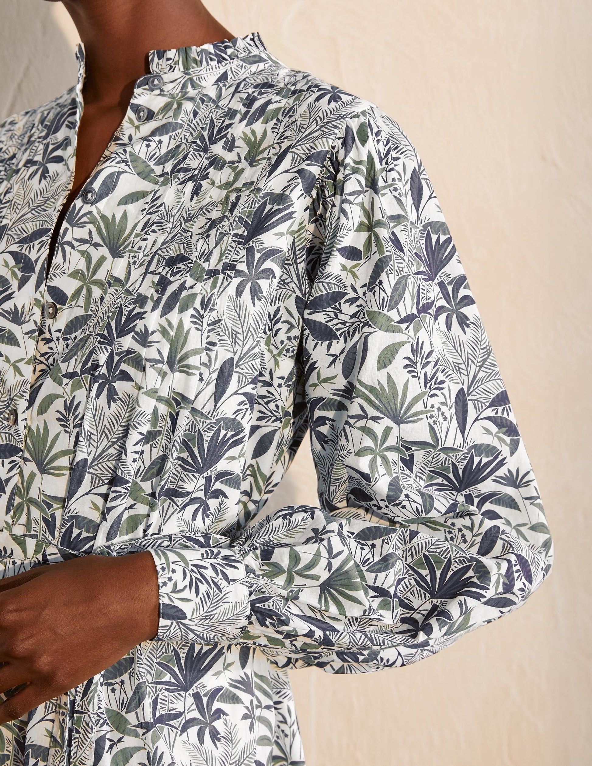 Antonia Cotton Shirt Dress-Ivory, Tropical Palm-3