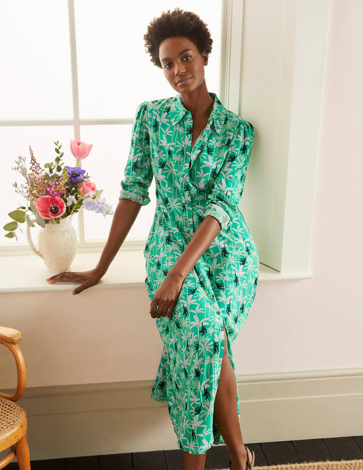 Cecile Midi Shirt Dress-Highland Green, Monkey Palm - Image 5