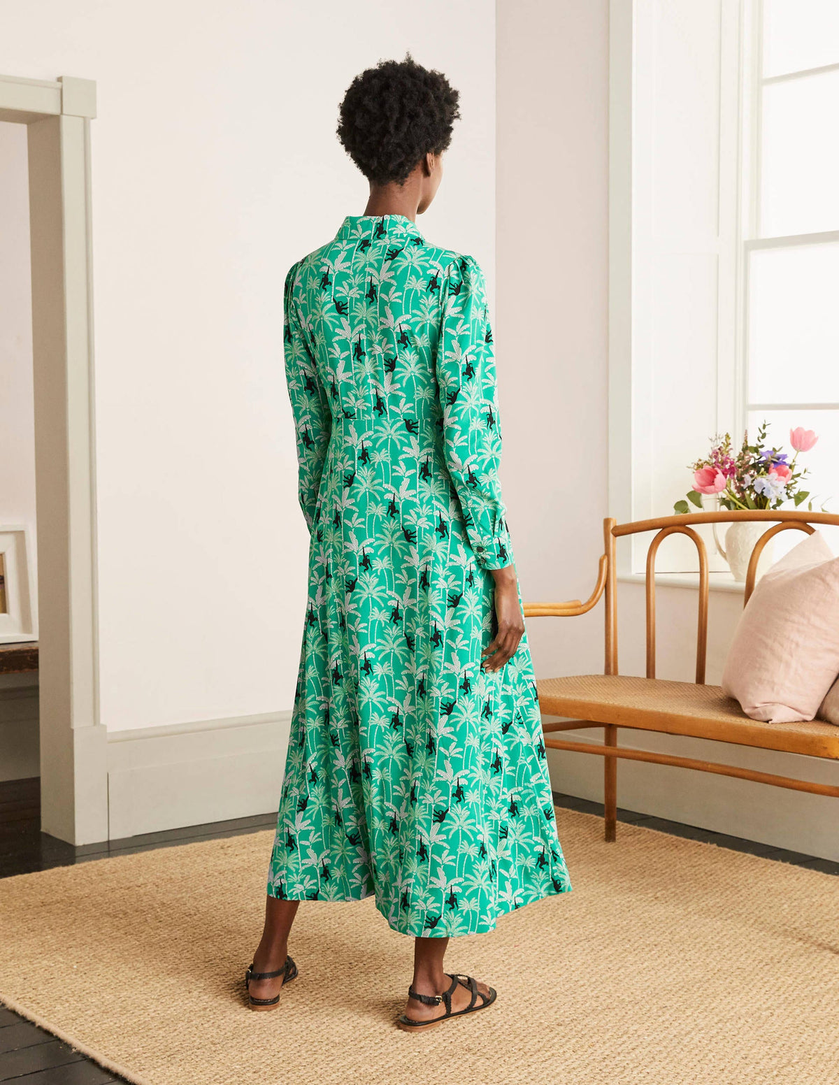 Cecile Midi Shirt Dress-Highland Green, Monkey Palm-2
