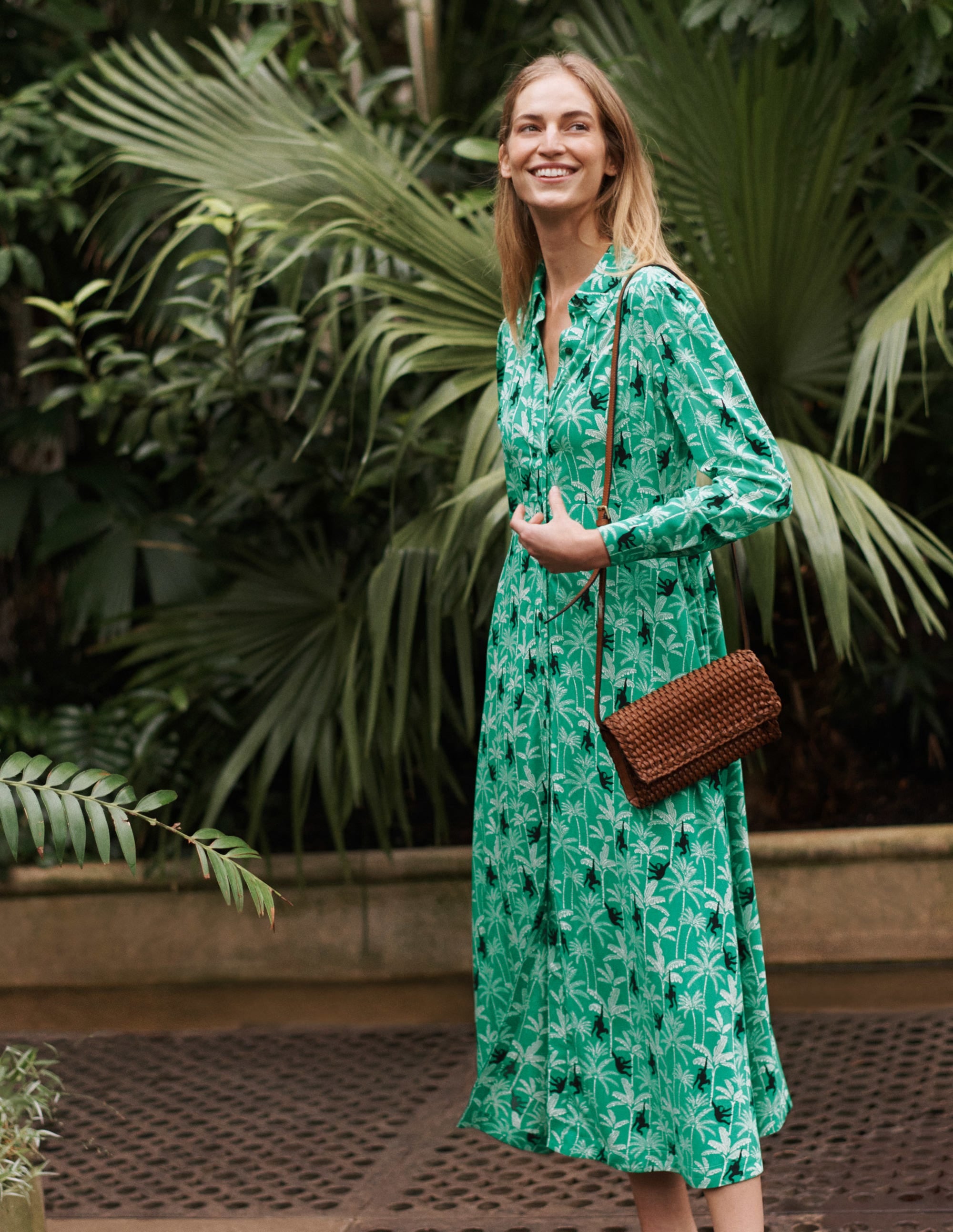 Cecile Midi Shirt Dress-Highland Green, Monkey Palm - Image 4