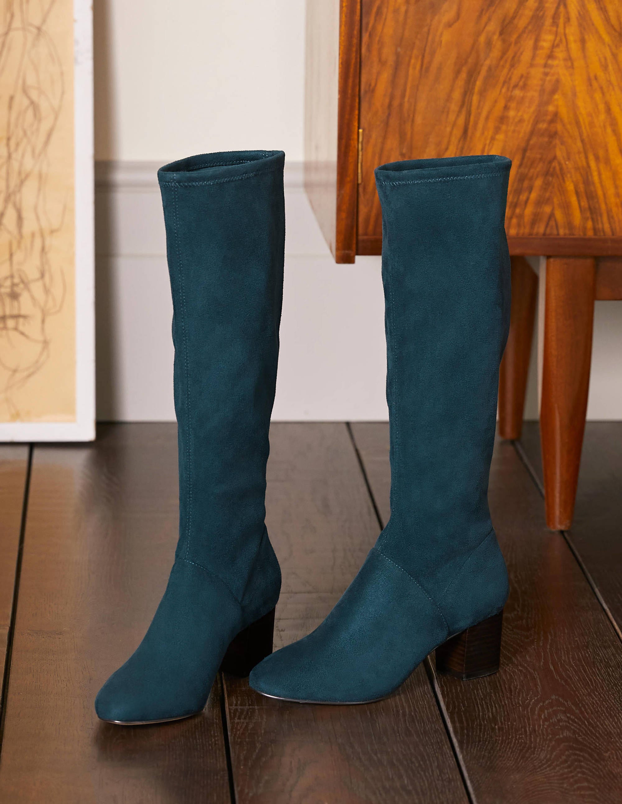 Round Toe Stretch Boots-Seaweed - Image 1
