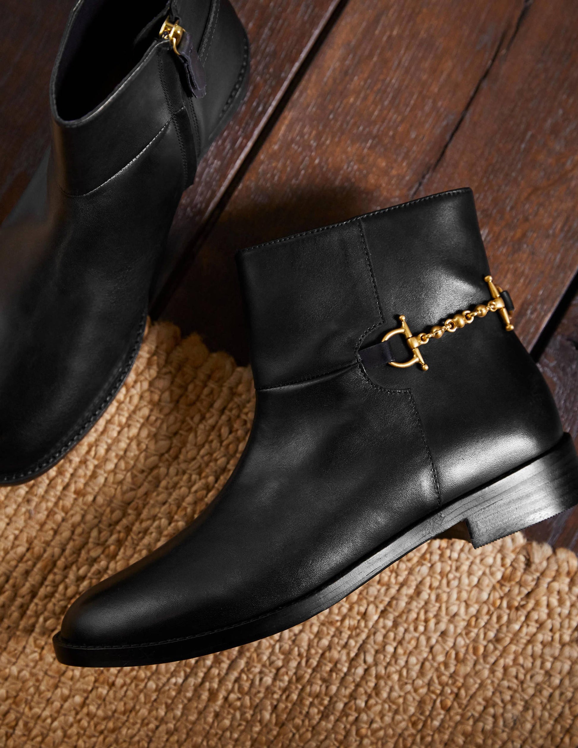 Snaffle Detail Ankle Boots-Black-1