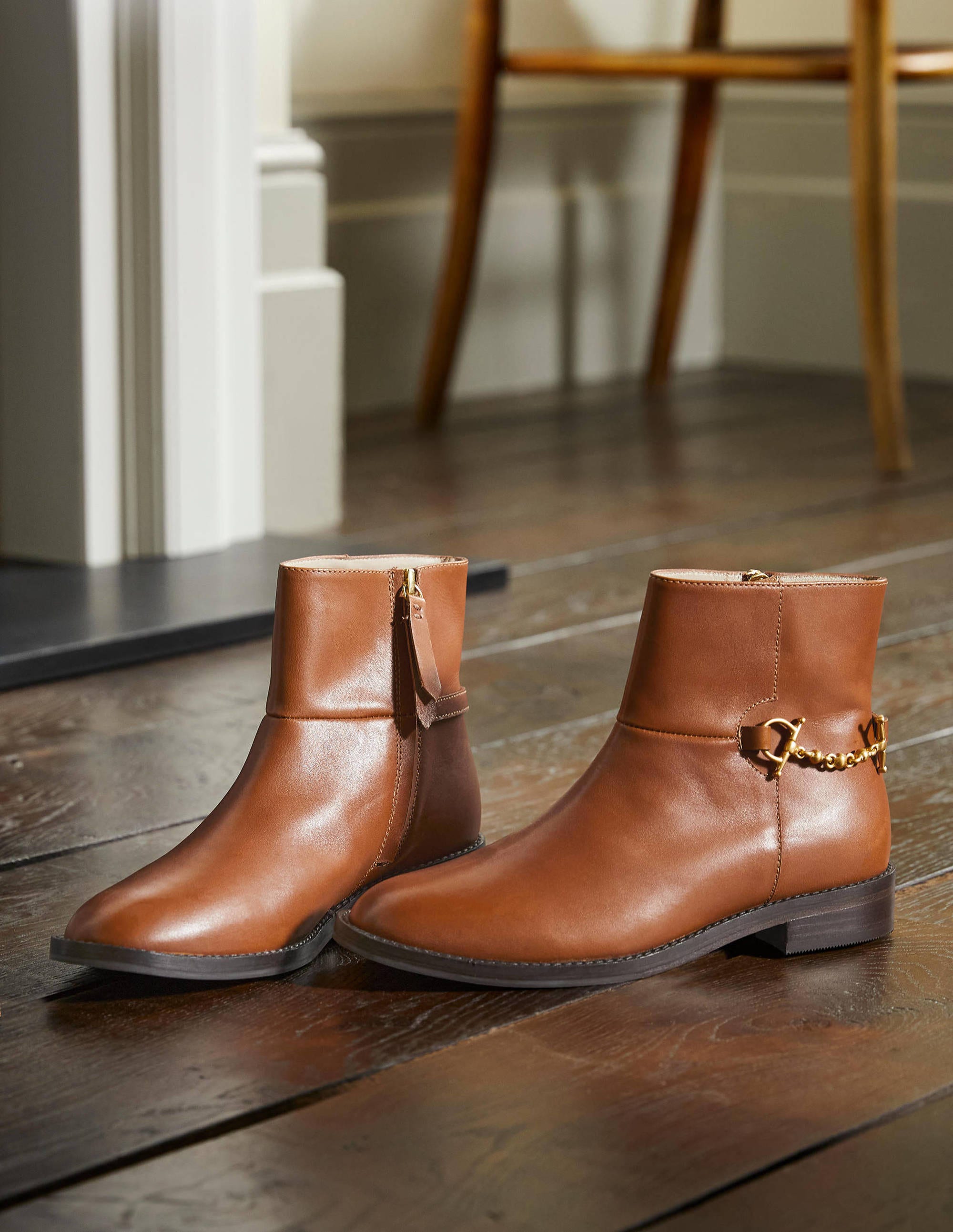 Snaffle Detail Ankle Boots-Dark Tan - Image 1