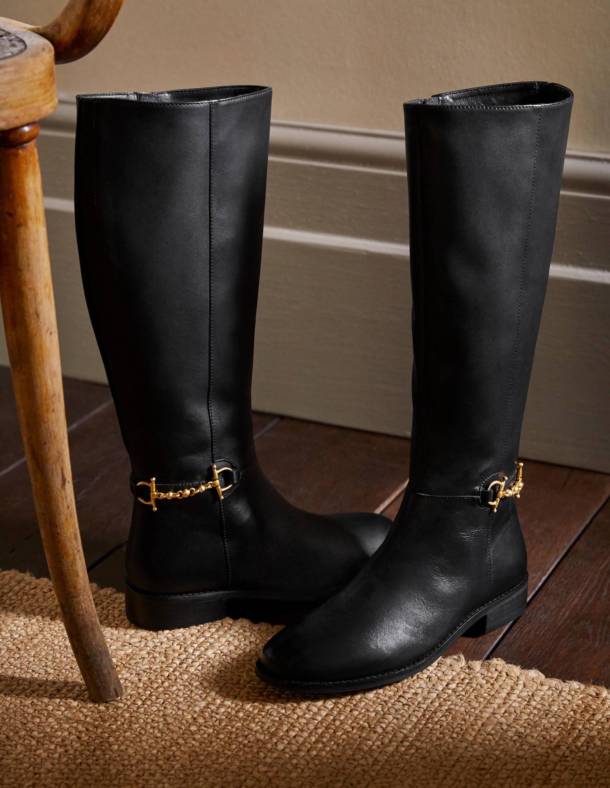 Snaffle Detail Riding Boots-Black-1