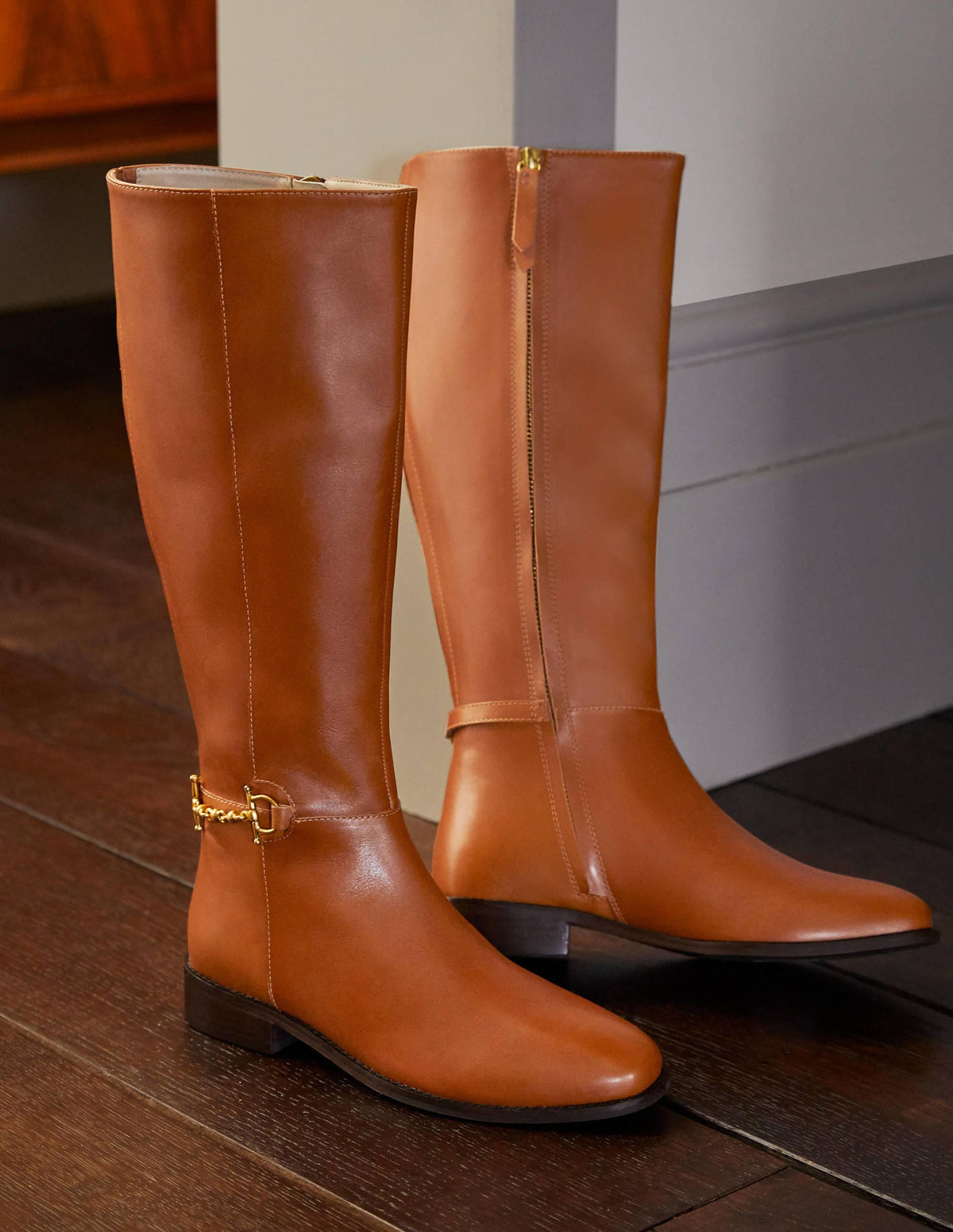 Snaffle Detail Riding Boots-Dark Tan - Image 1