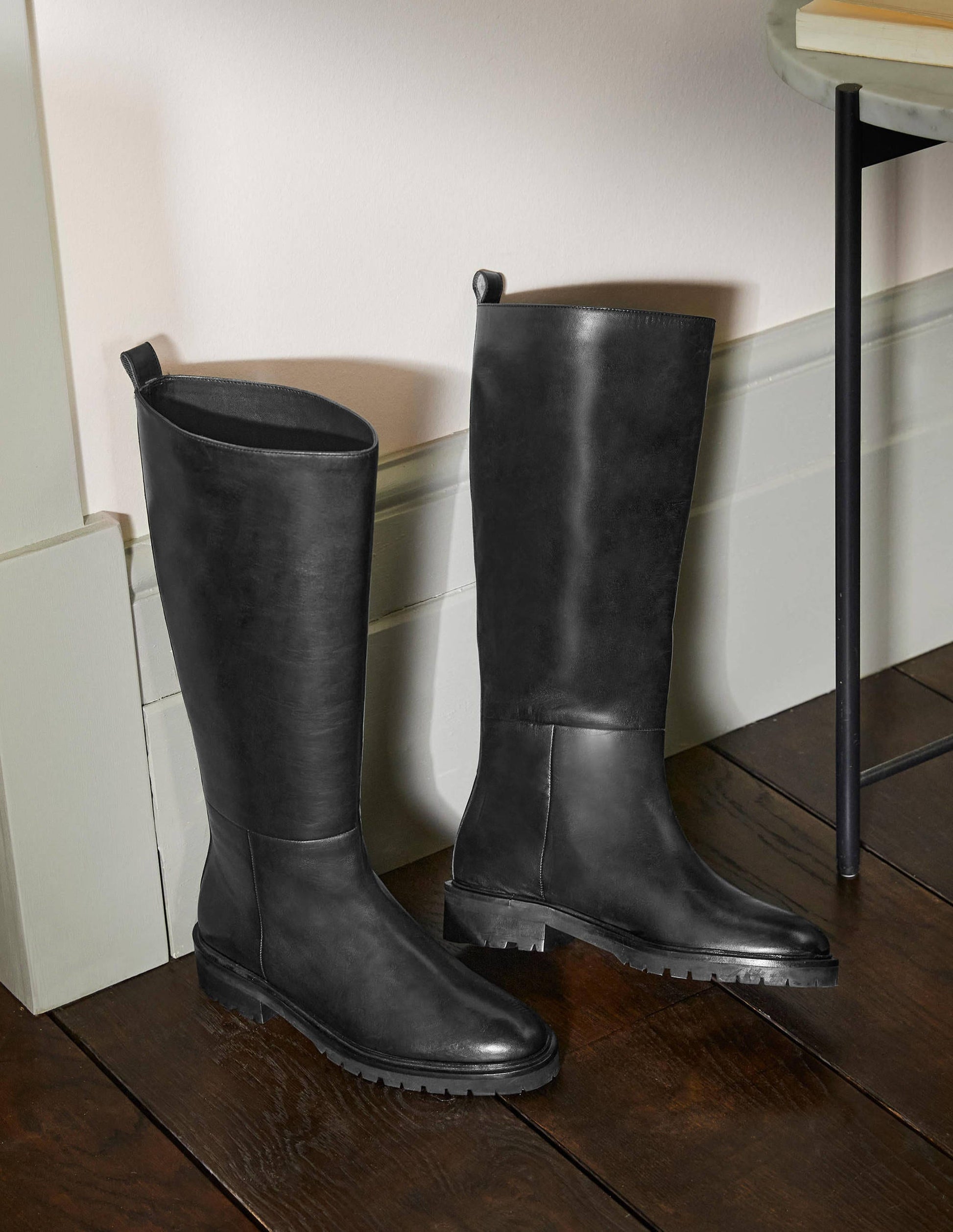 Chunky Pull-on Knee Boots-Black-1