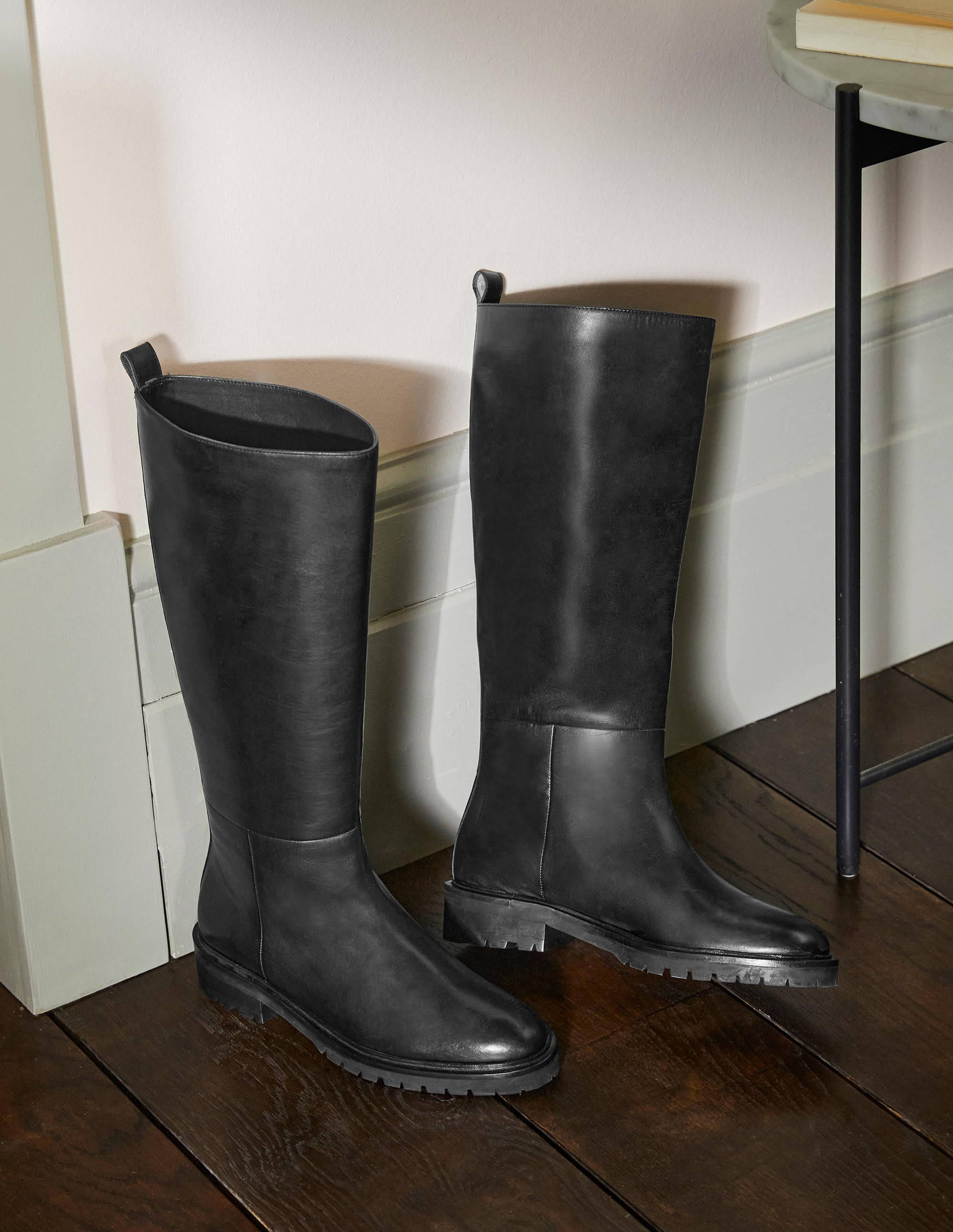 Chunky Pull-on Knee Boots-Black - Image 1
