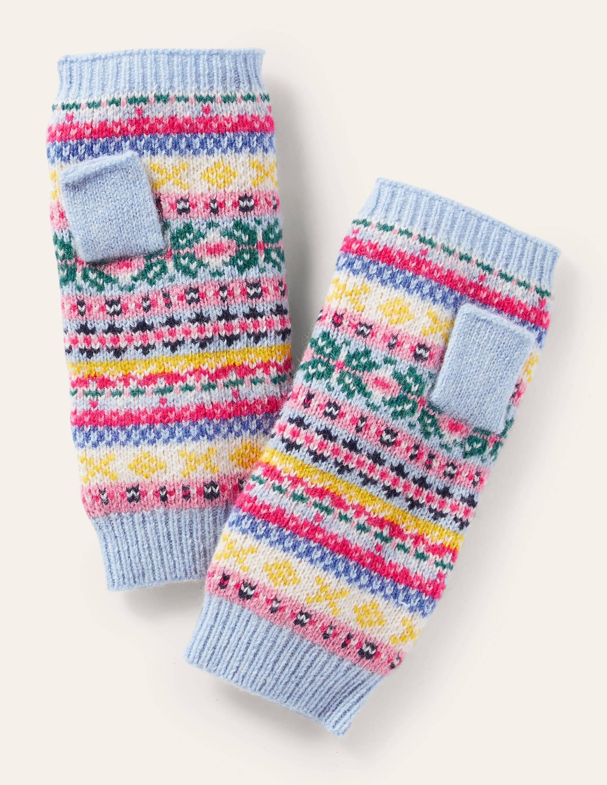 Fair Isle Fingerless Gloves-Frost - Image 1