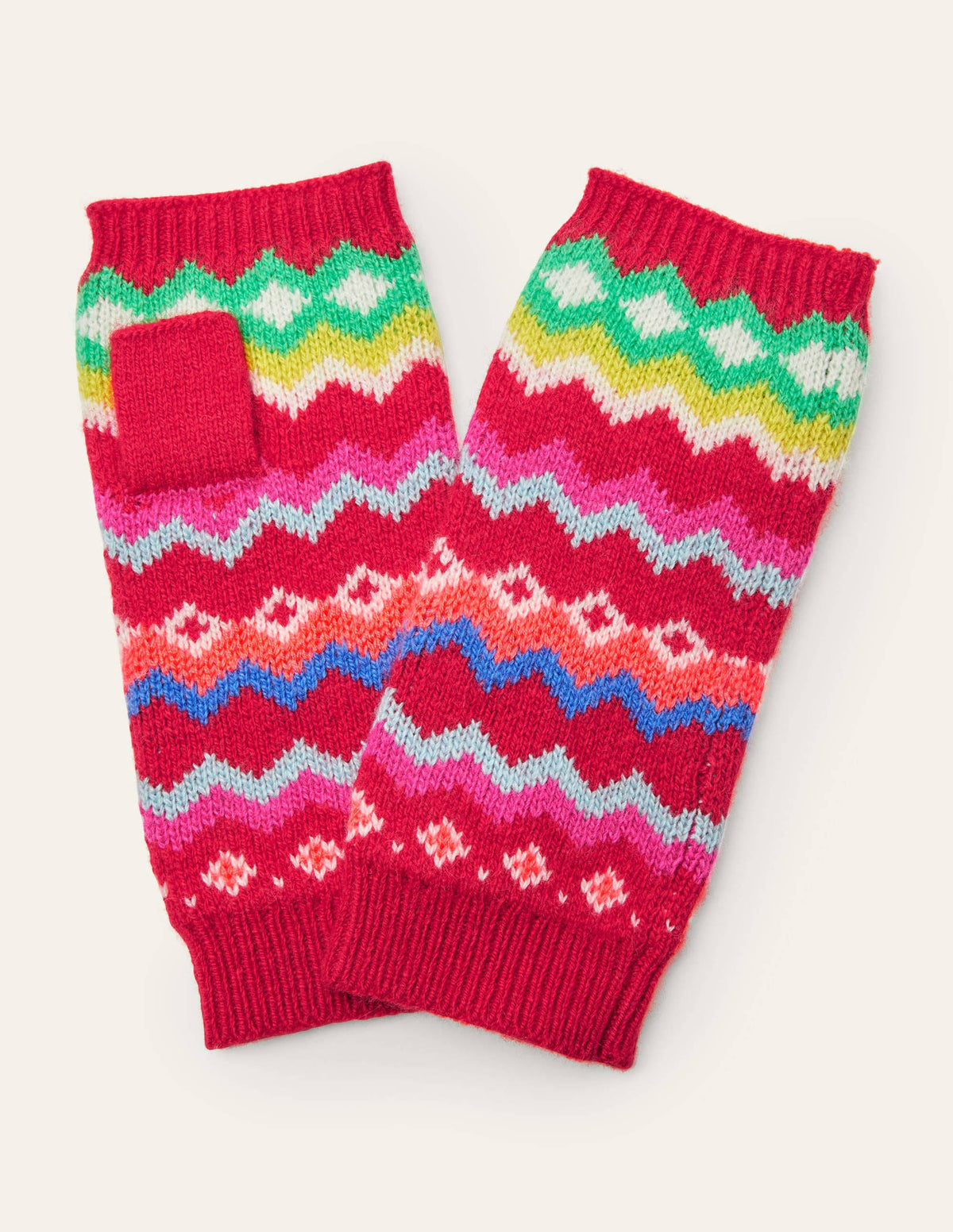Fair Isle Fingerless Gloves-Rockabilly Red-1