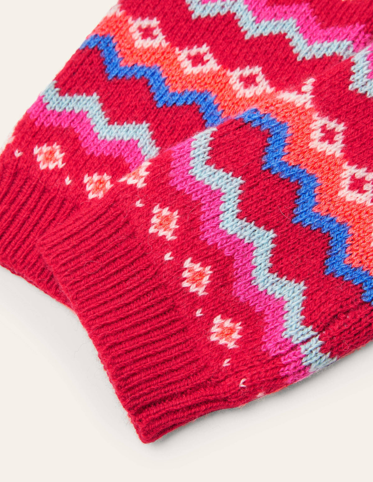 Fair Isle Fingerless Gloves-Rockabilly Red - Image 2