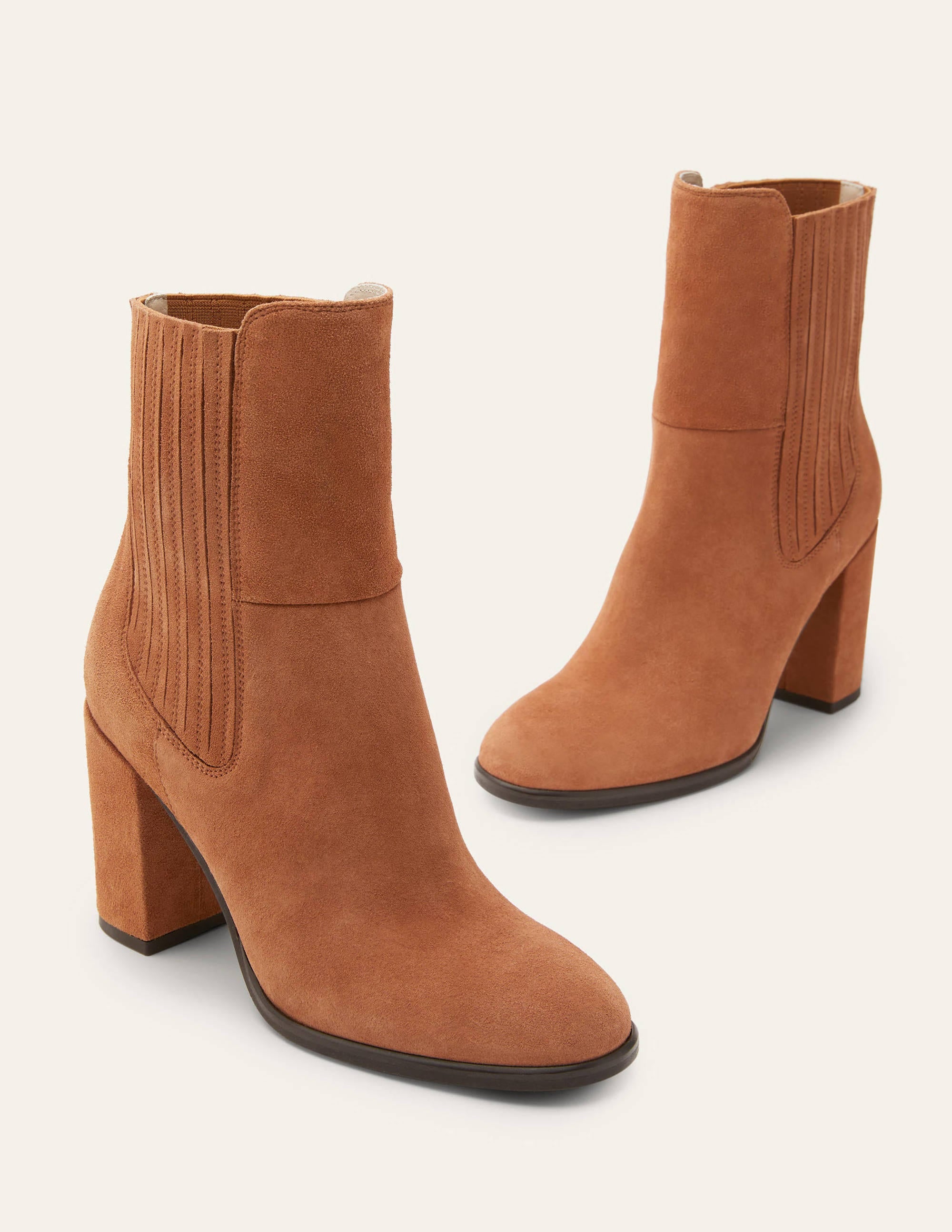 Block Heel Ankle Boots-Tan Suede - Image 4