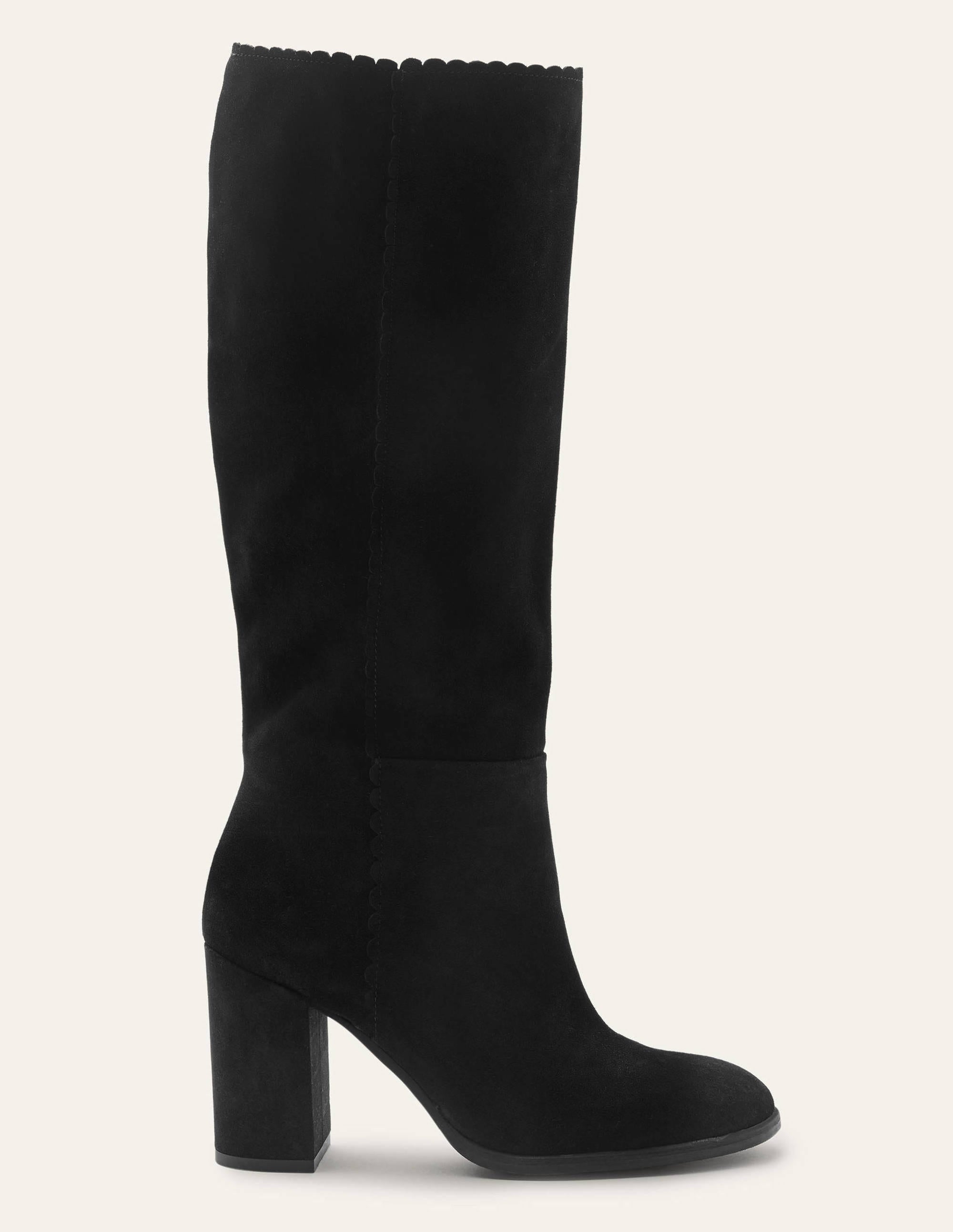 Block Heel Knee High Boots-Black - Image 1