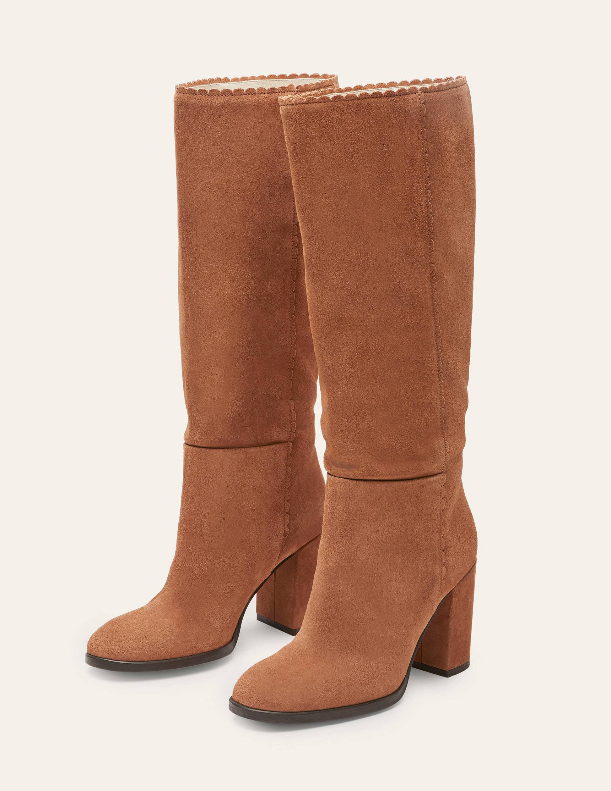 Block Heel Knee High Boots-Tan-5