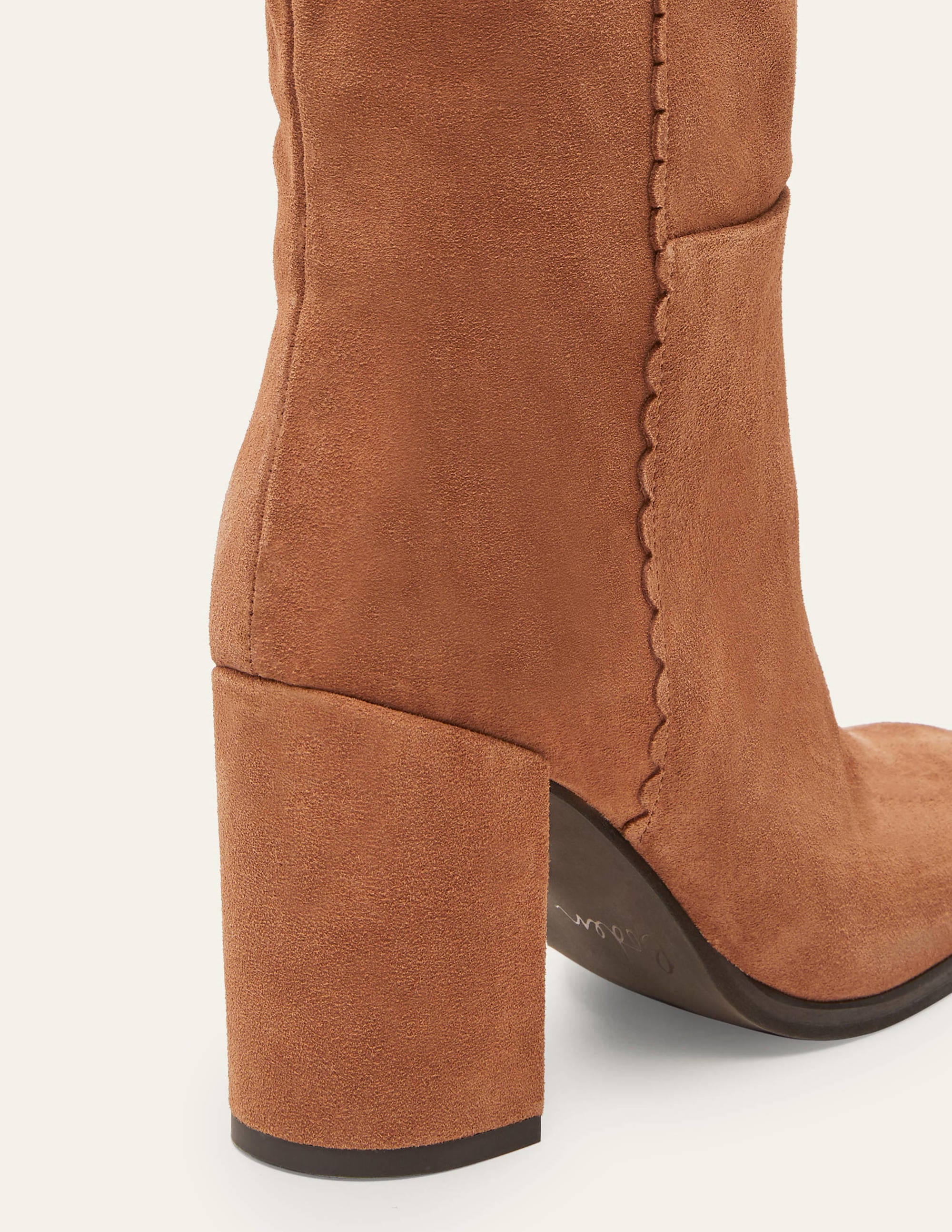 Block Heel Knee High Boots-Tan - Image 6