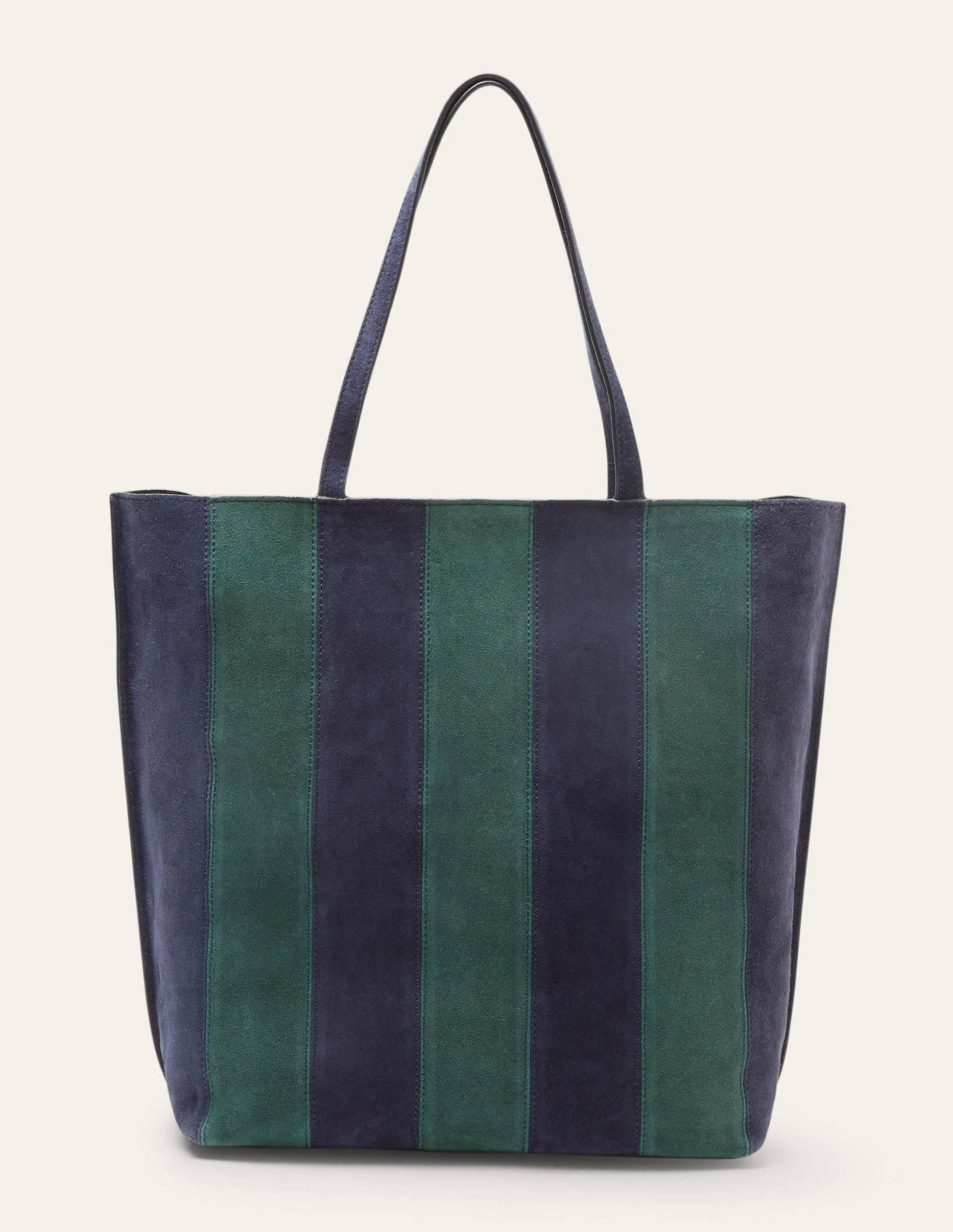 Stripe Leather Tote Bag-Navy-2