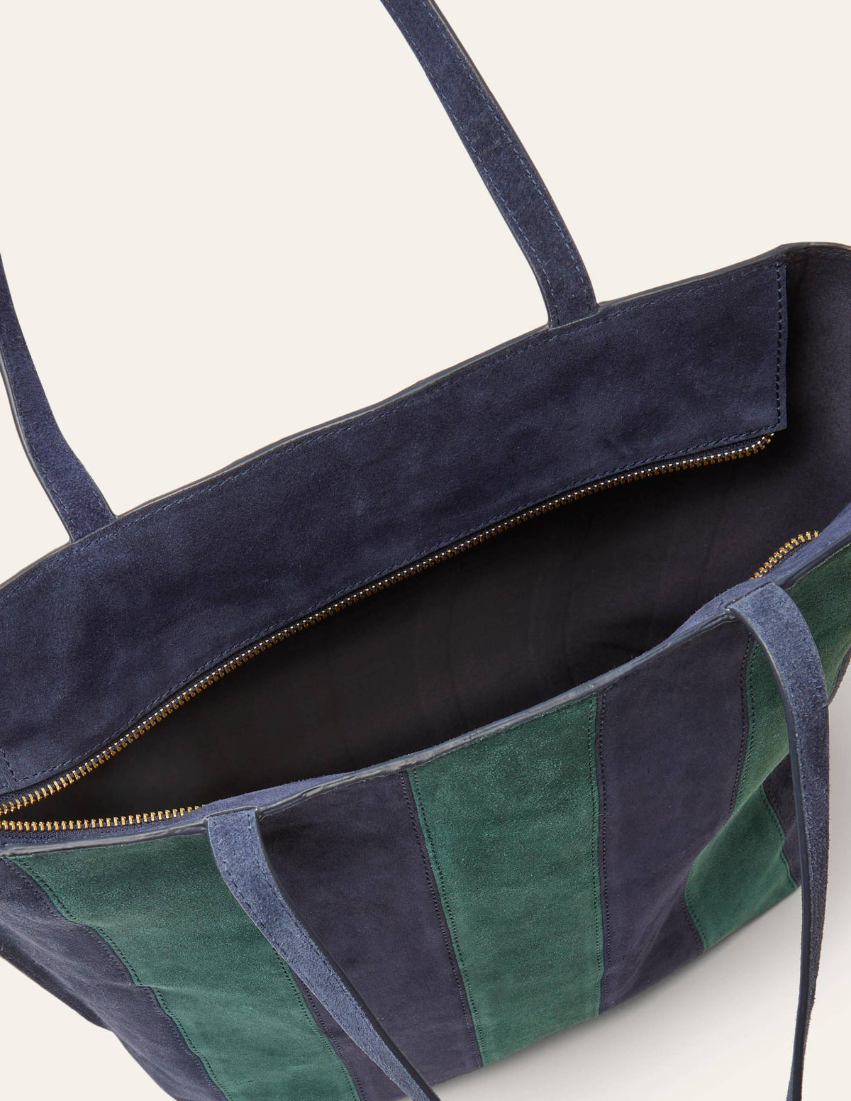 Stripe Leather Tote Bag-Navy - Image 3