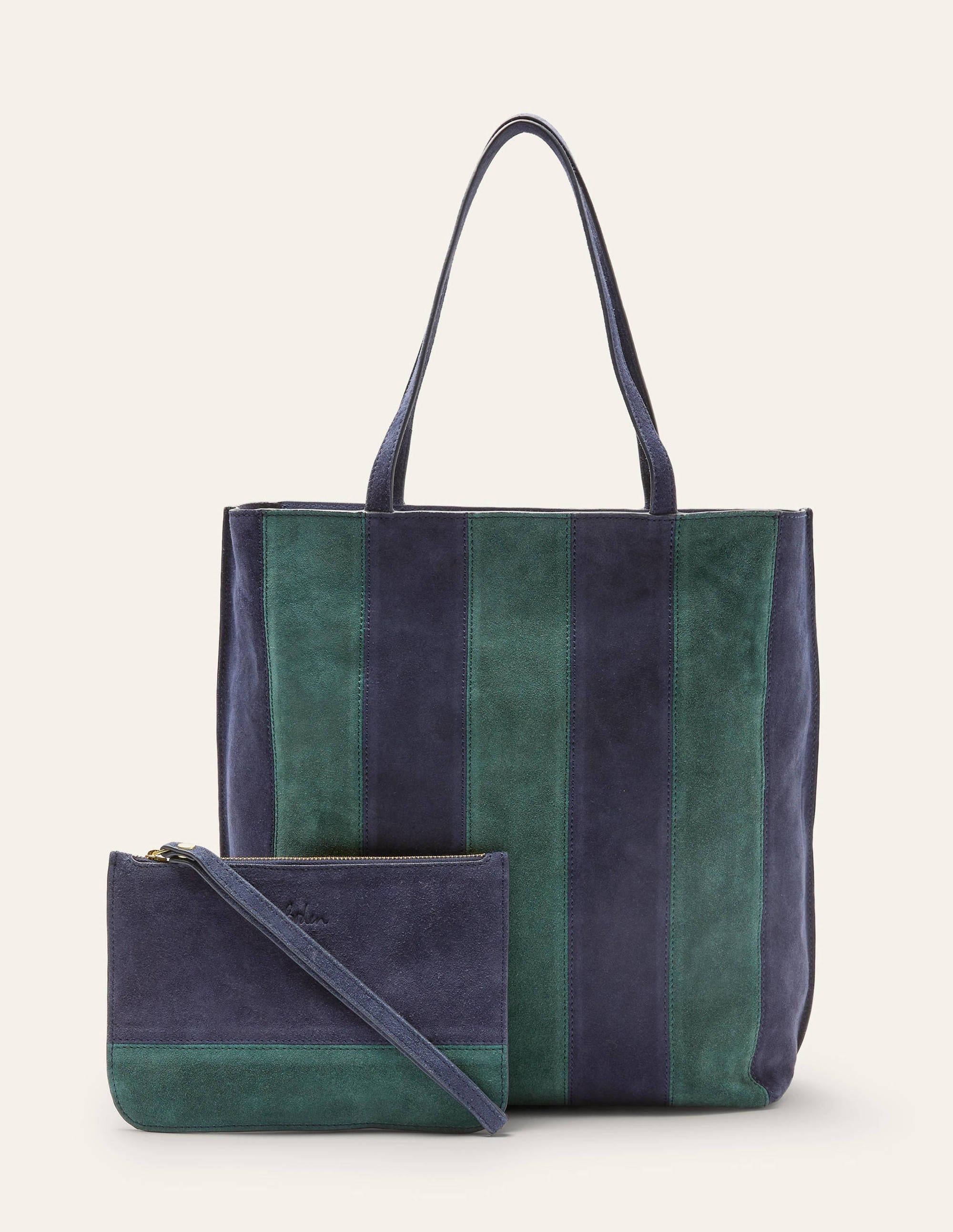 Stripe Leather Tote Bag-Navy - Image 4