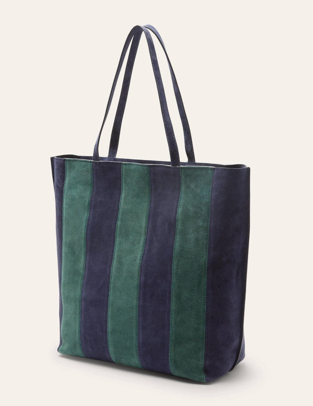 Stripe Leather Tote Bag-Navy - Image 5