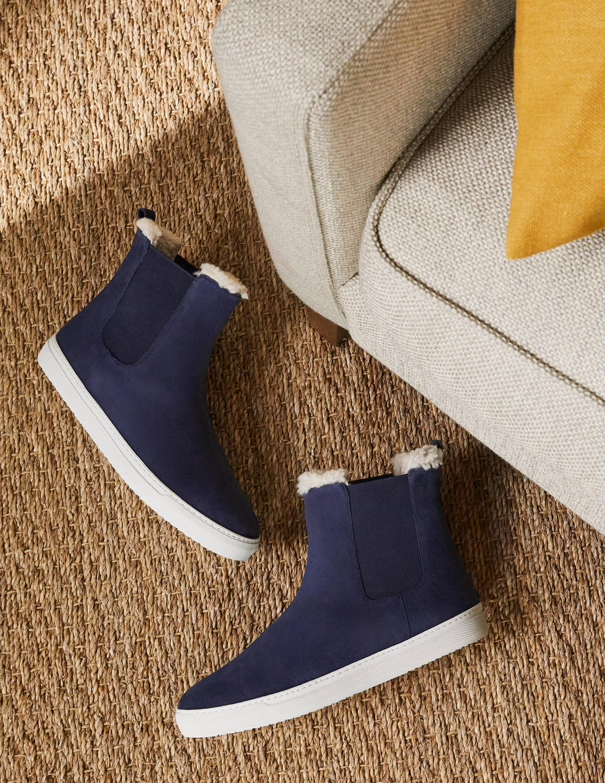 Shearling Chelsea Boots-Navy-1