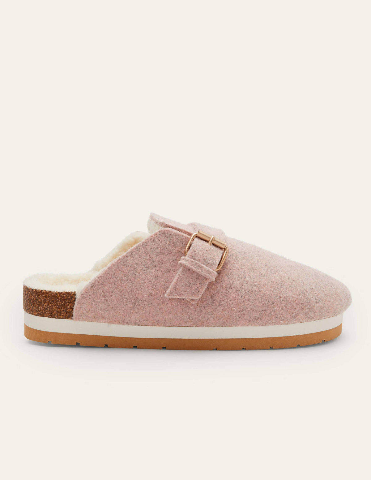 Borg Lined Mule Shoes-Pink Marl Felt - Image 2