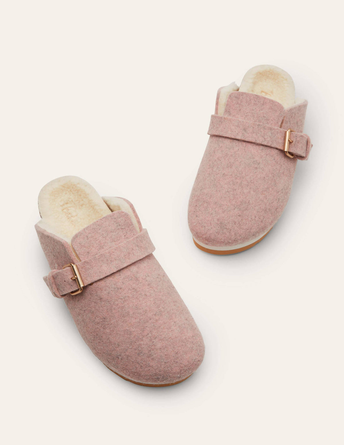 Borg Lined Mule Shoes-Pink Marl Felt - Image 3