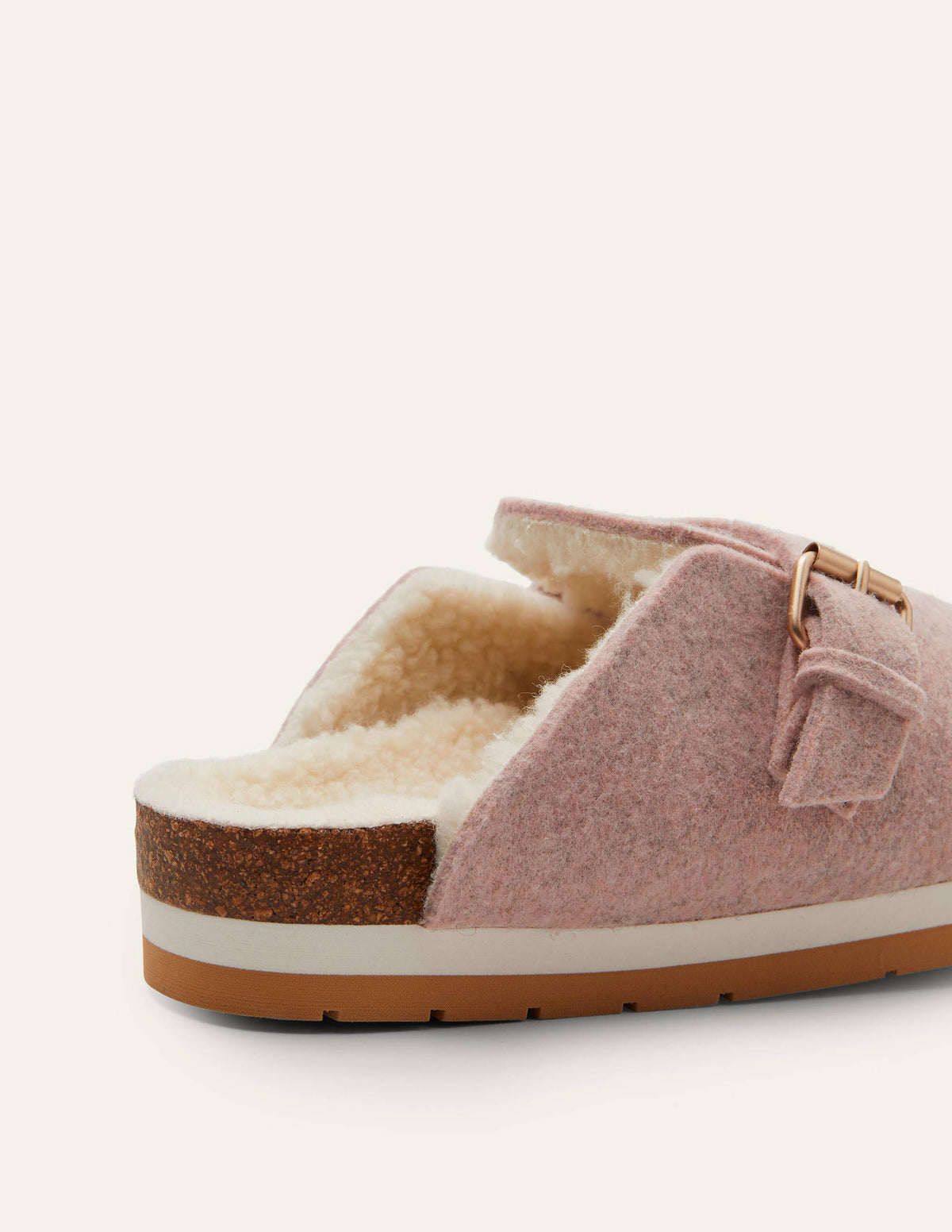 Borg Lined Mule Shoes-Pink Marl Felt - Image 4