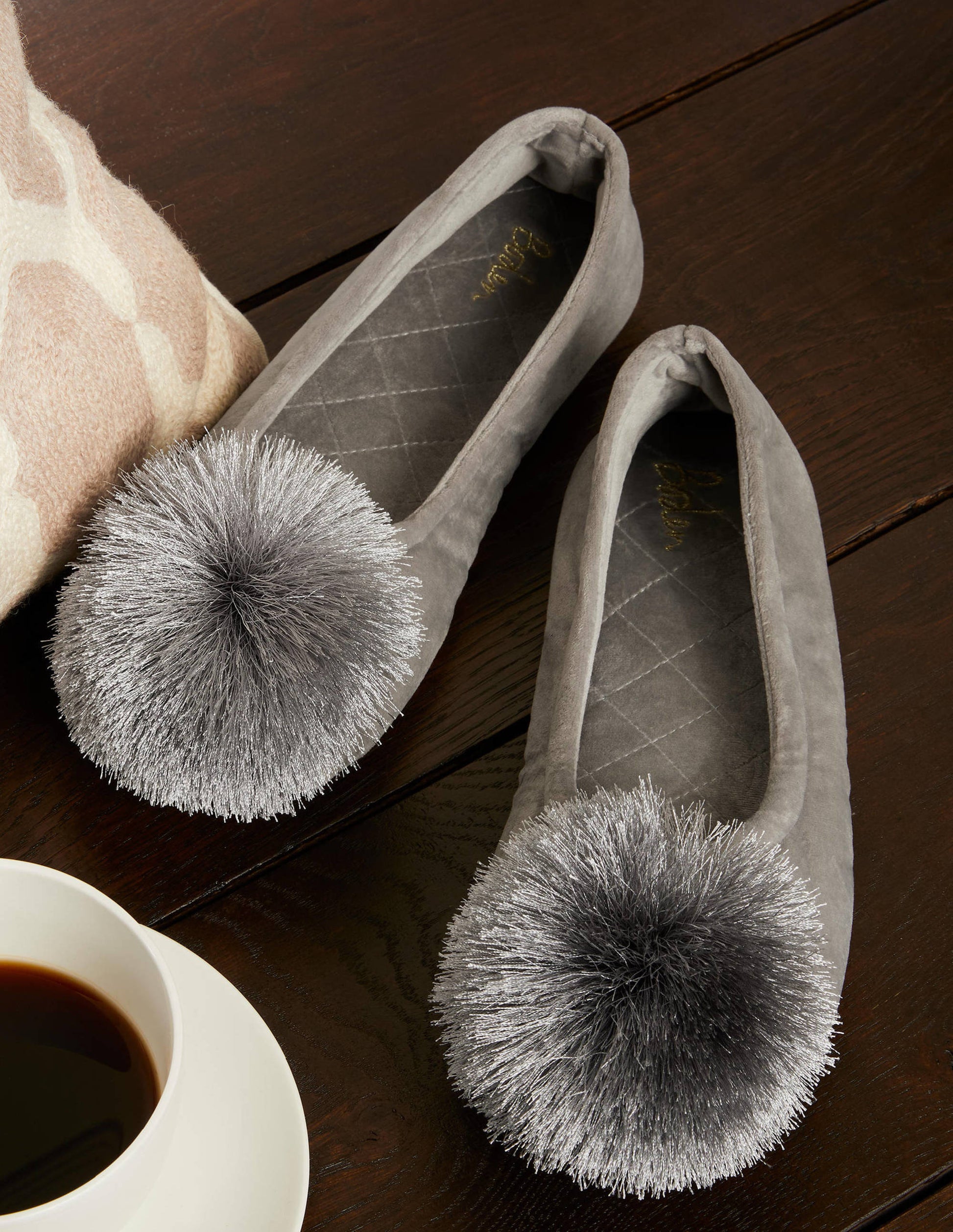 Pompom Slipper-Grey-1