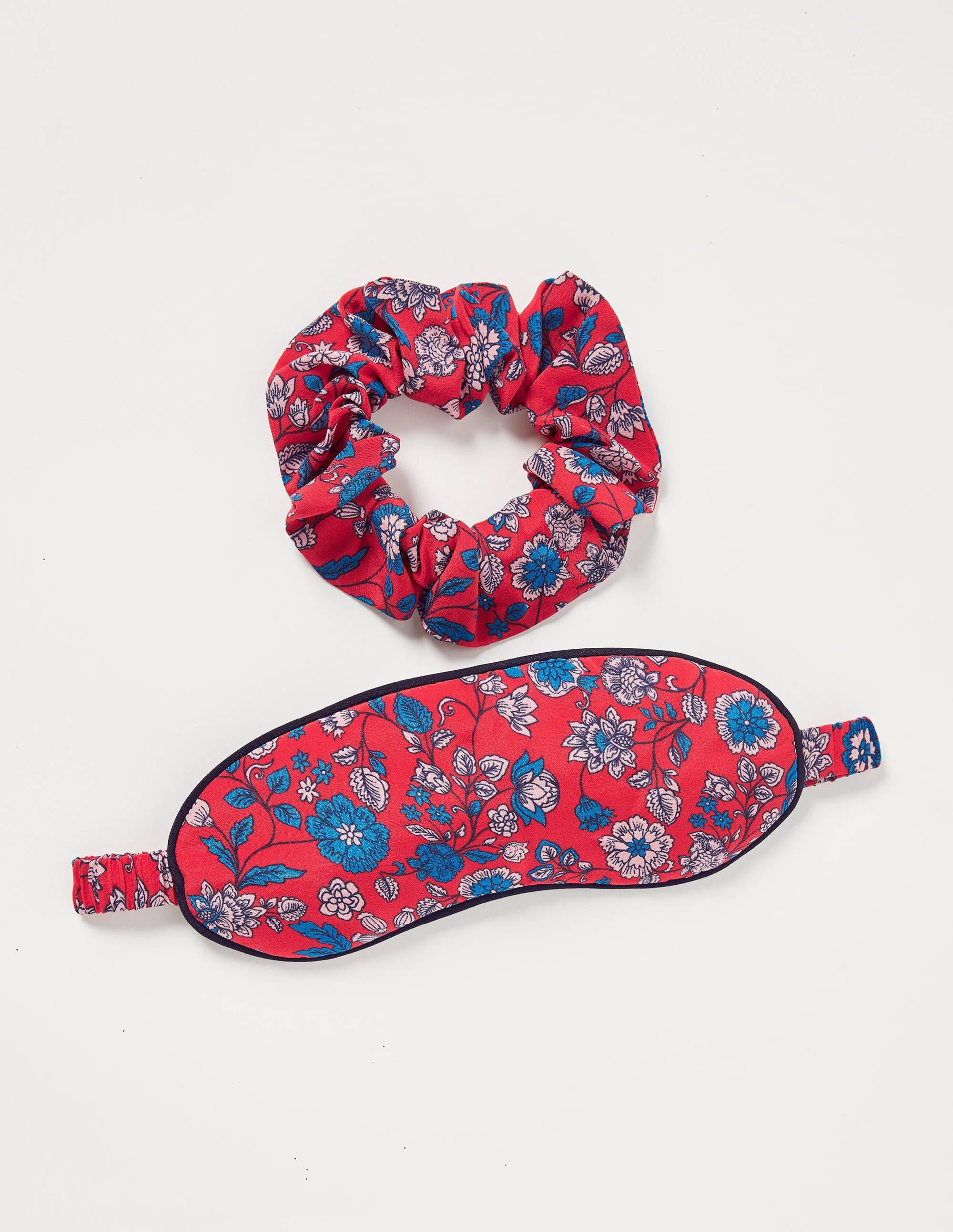 Eye Mask and Scrunchie Set-Bright Red, Delicate Floral - Image 2