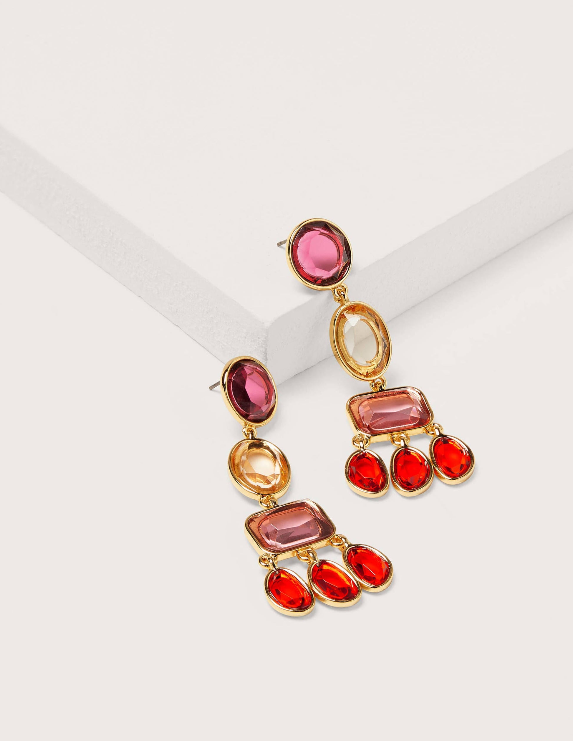 Jewelled Chandelier Earrings-Red Multi-2