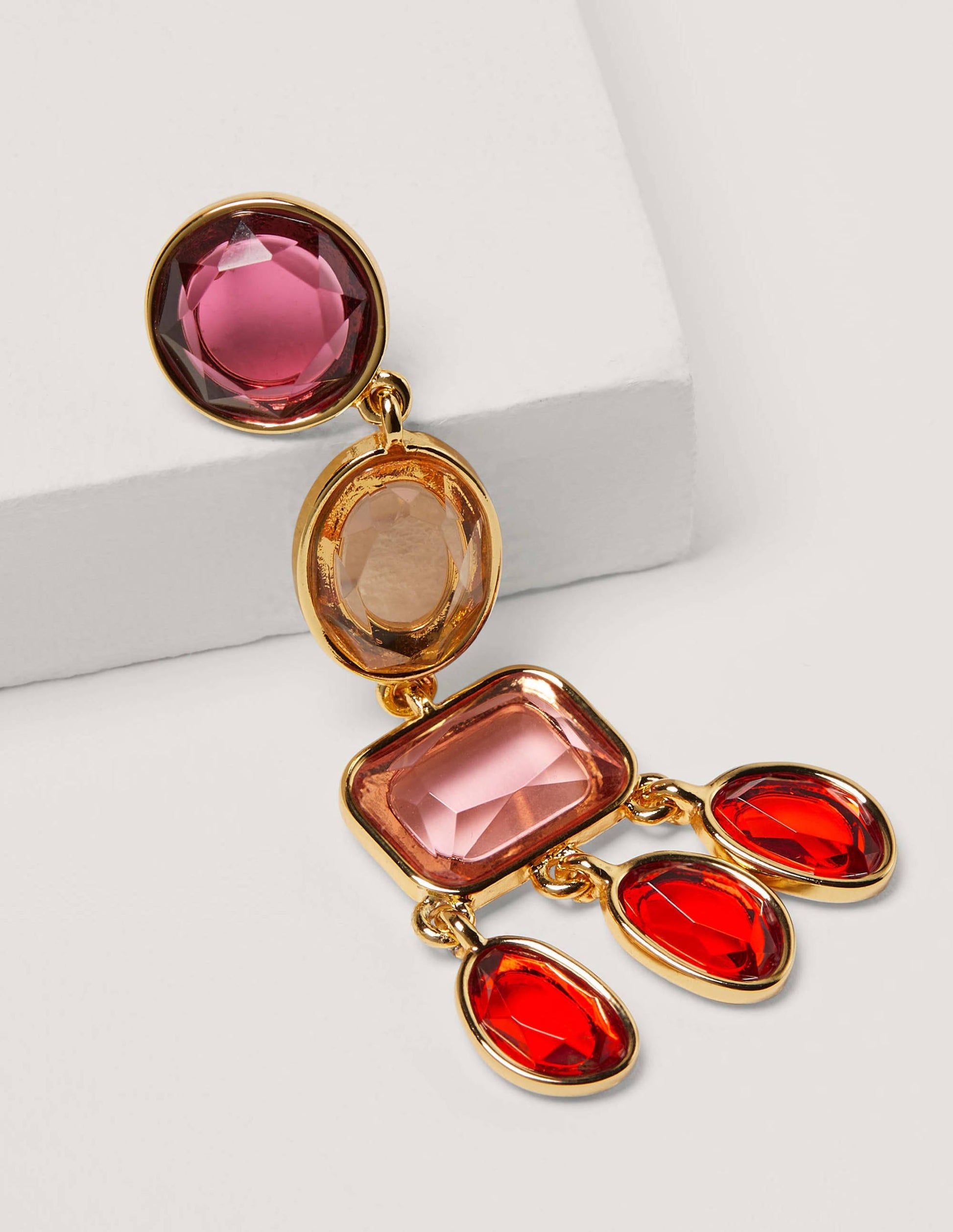 Jewelled Chandelier Earrings-Red Multi-3