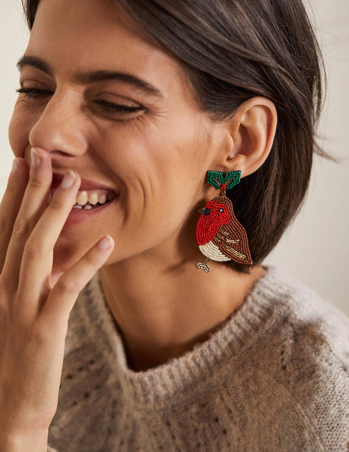 Beaded Festive Earrings-Robins - Image 1