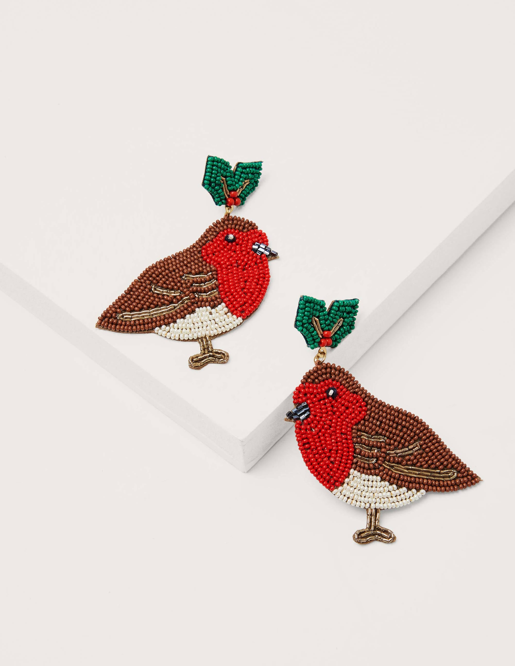 Beaded Festive Earrings-Robins - Image 2