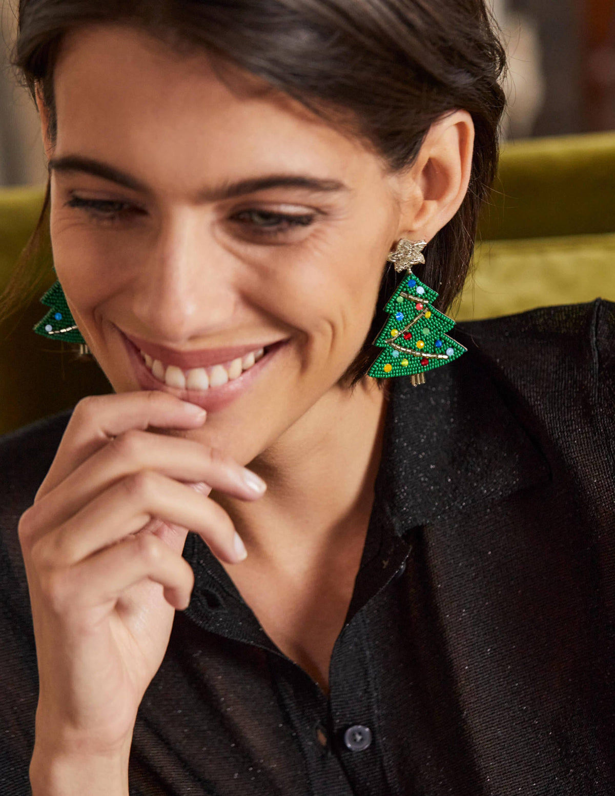 Beaded Festive Earrings-Christmas Trees - Image 1