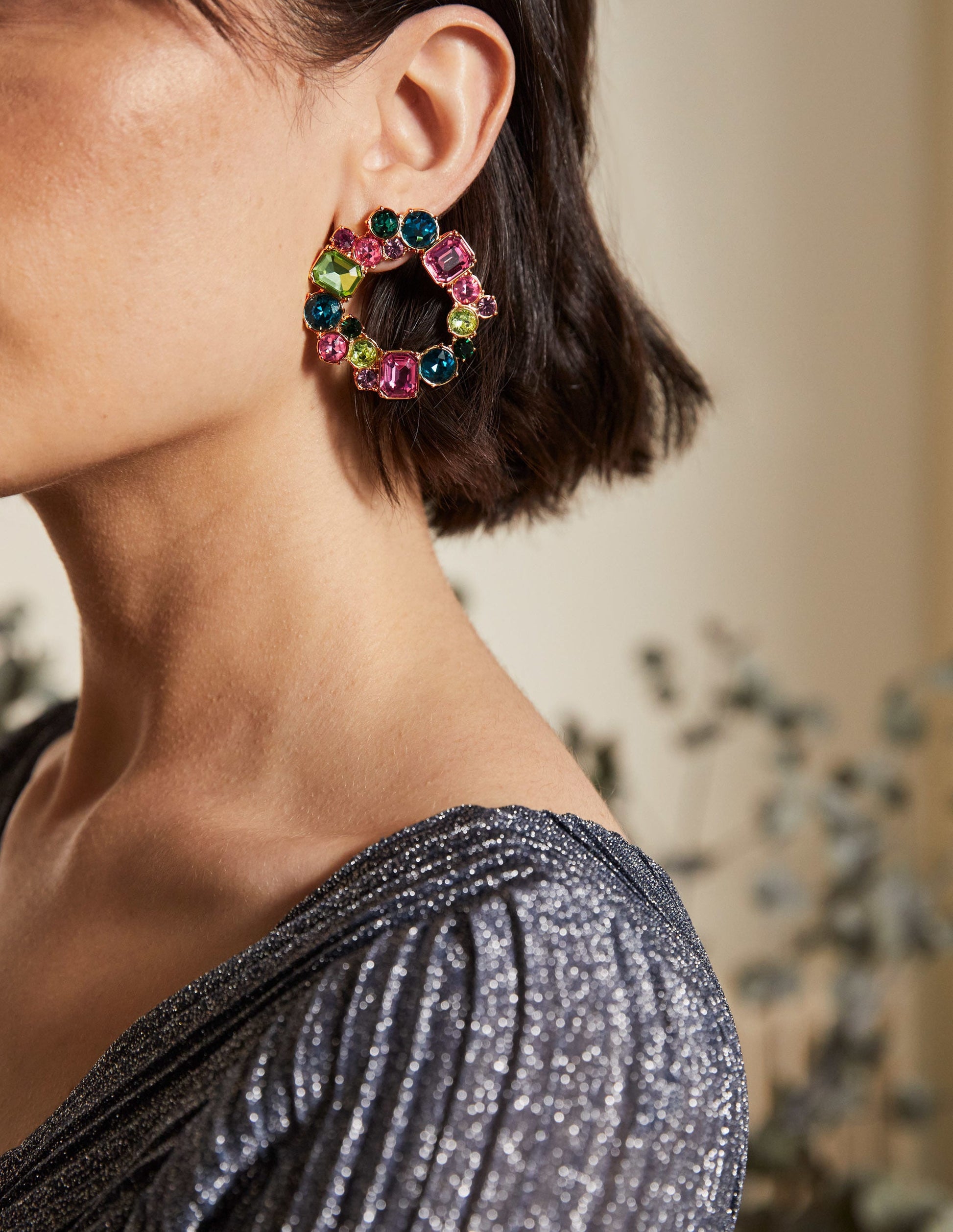 Jewelled Hoop Earrings-Multi-1