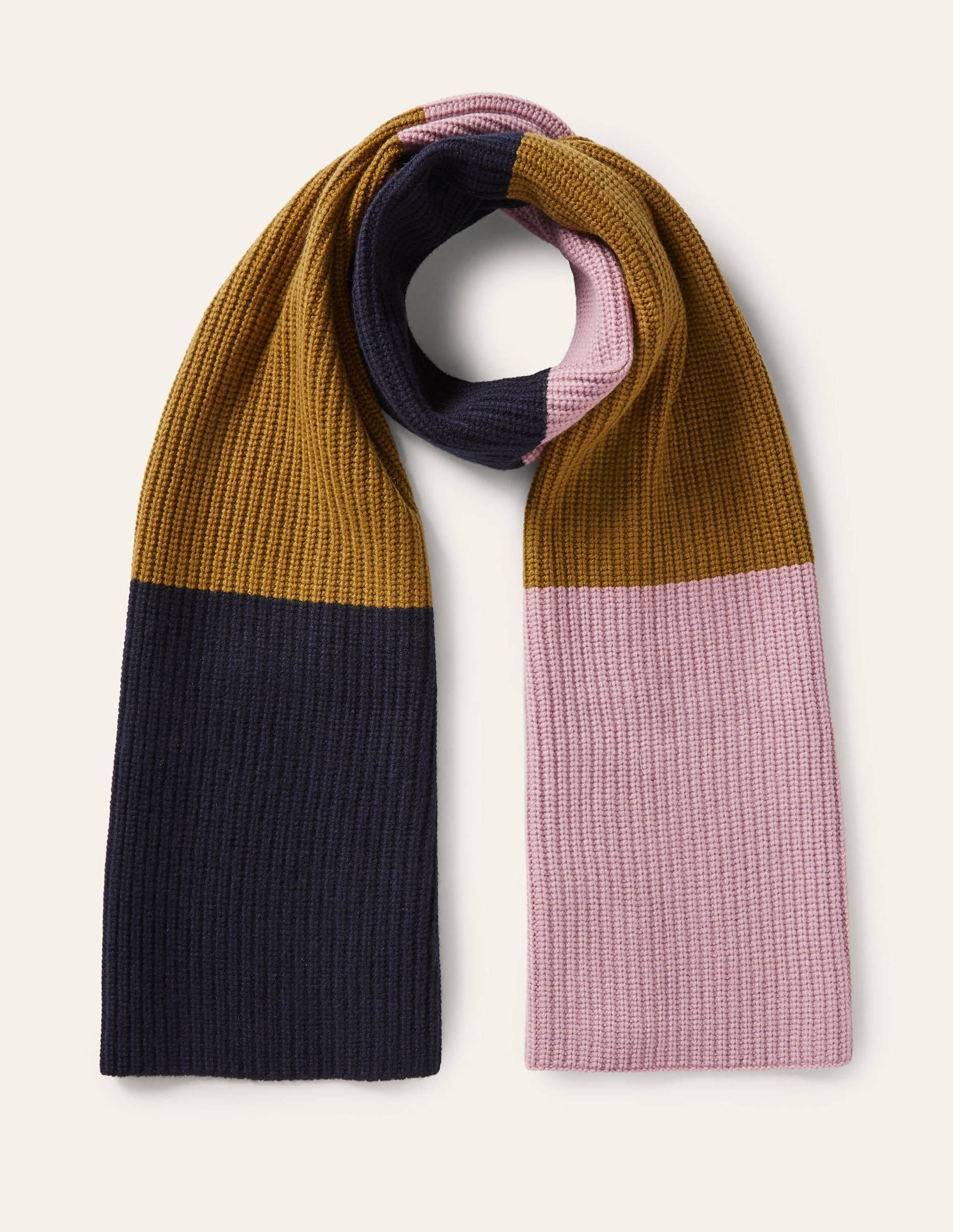 Colourblock Cashmere Scarf-Navy/Old Moss/Purple - Image 1