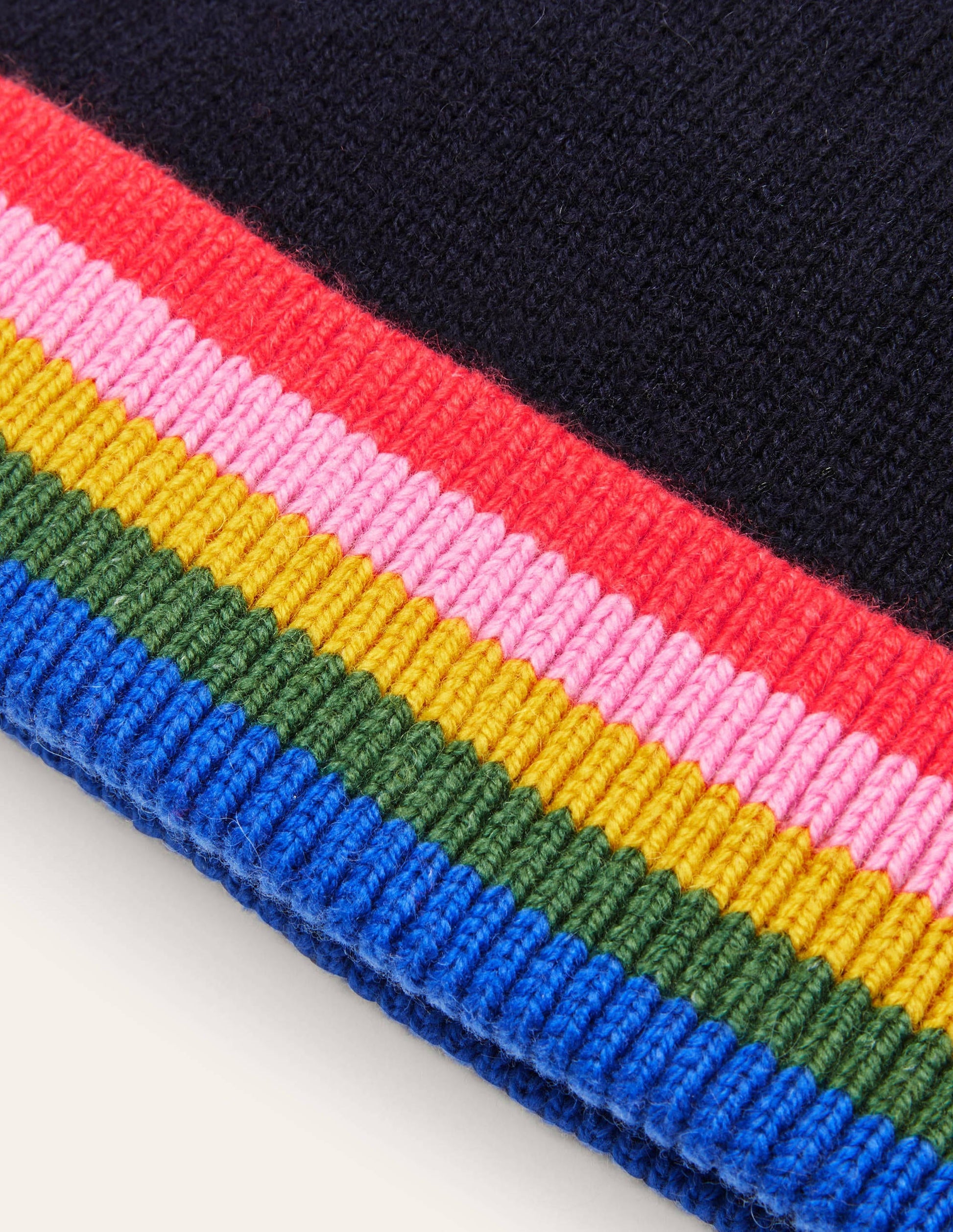 Knitted Bobble Hat-Navy, Multi Stripe-2