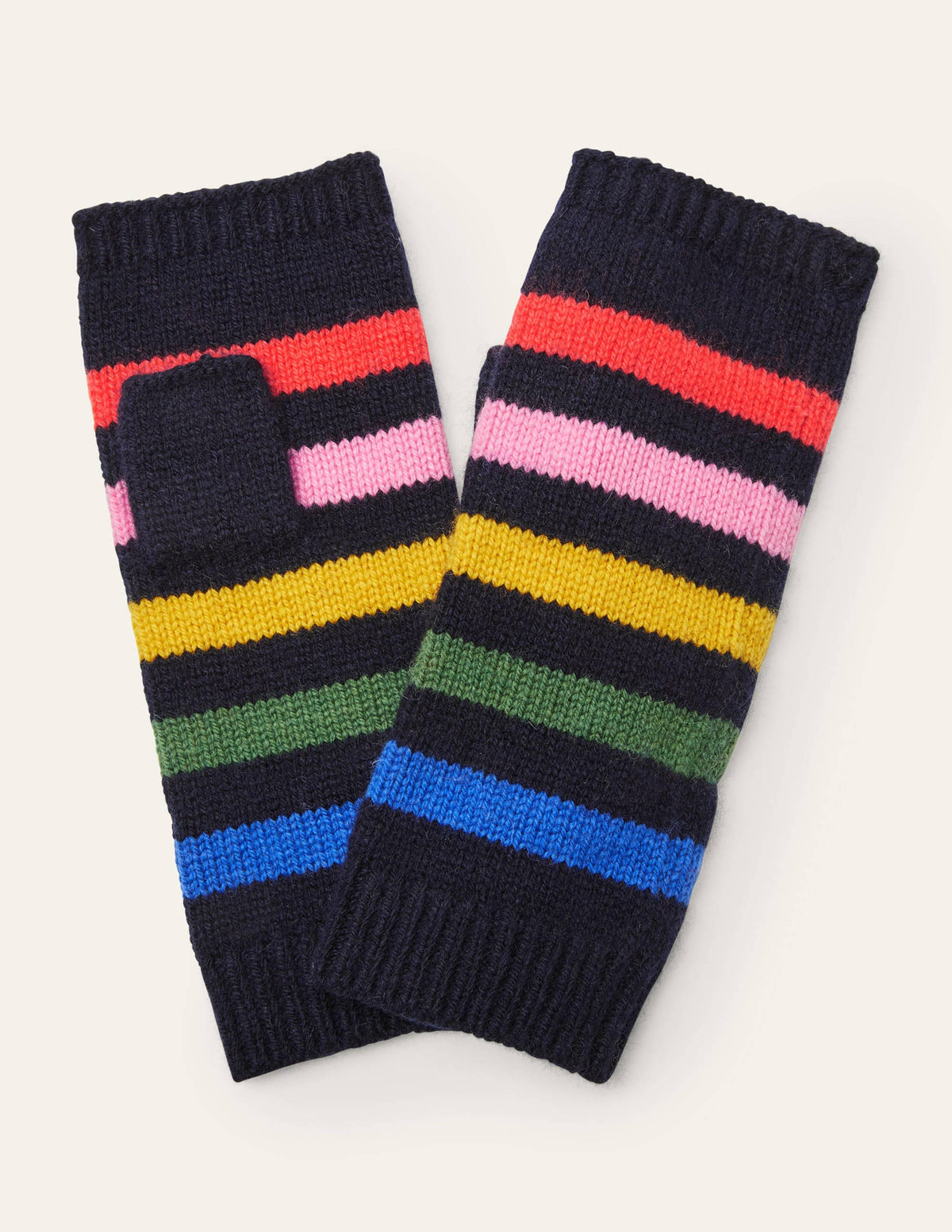 Knitted Fingerless Gloves-Navy, Multi Stripe-1