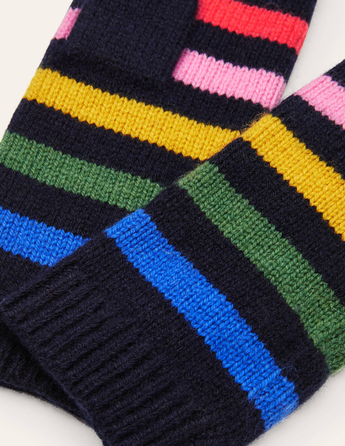 Knitted Fingerless Gloves-Navy, Multi Stripe - Image 2