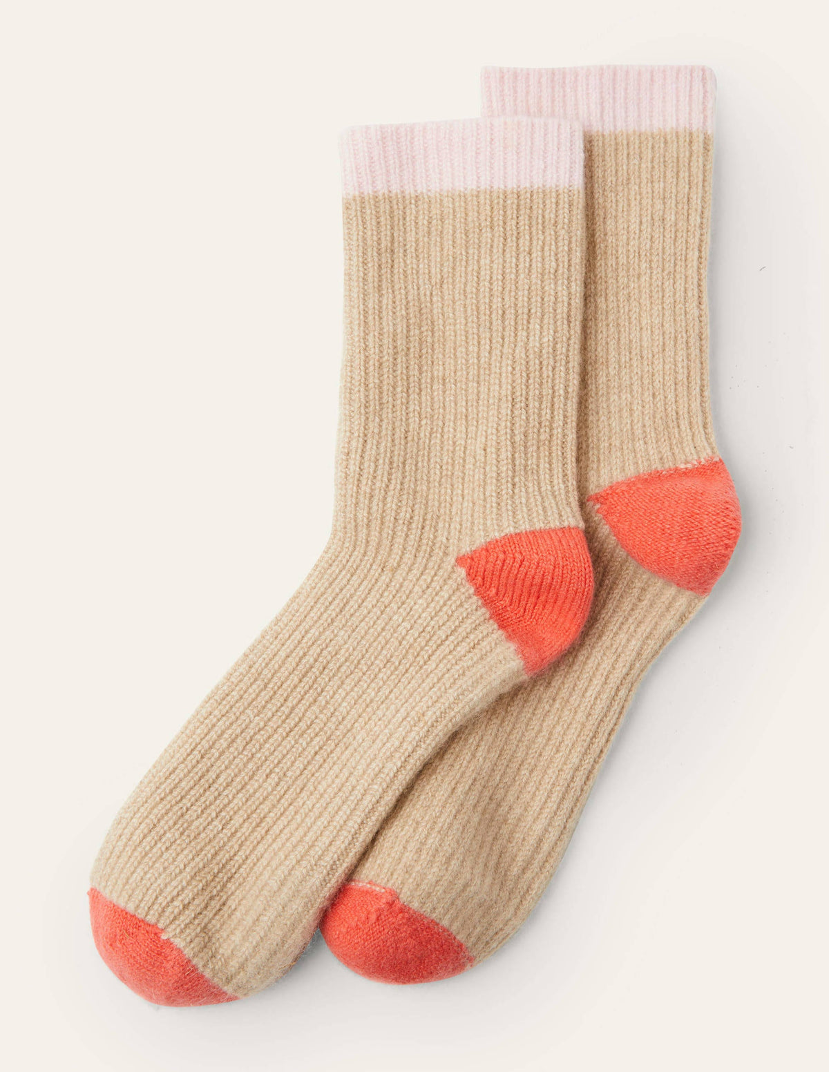 Cashmere Bed Socks-Chinchilla/Milkshake/Coral-1