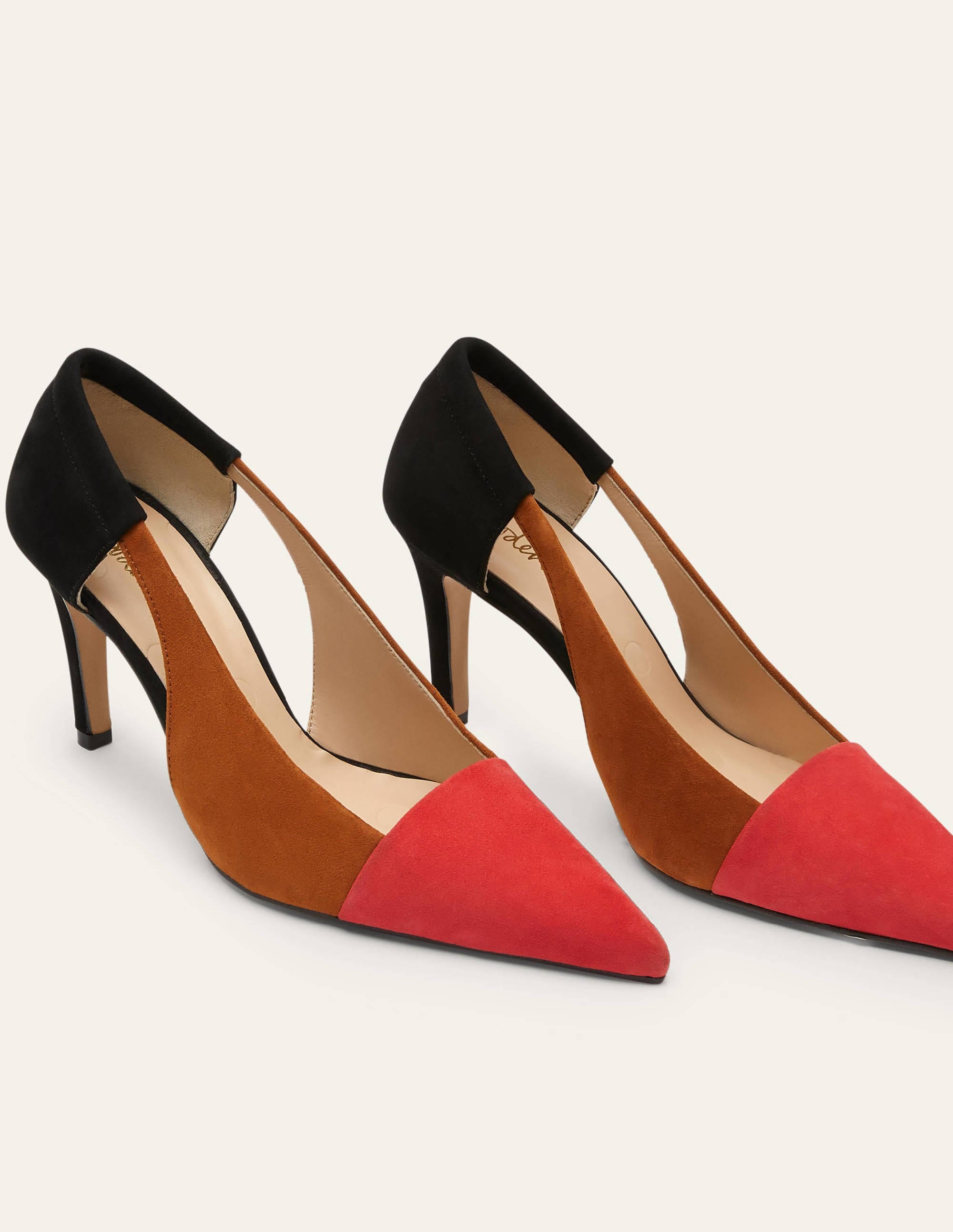 Cut Out Suede Heels-Black/Frankincense/Poppadew - Image 1