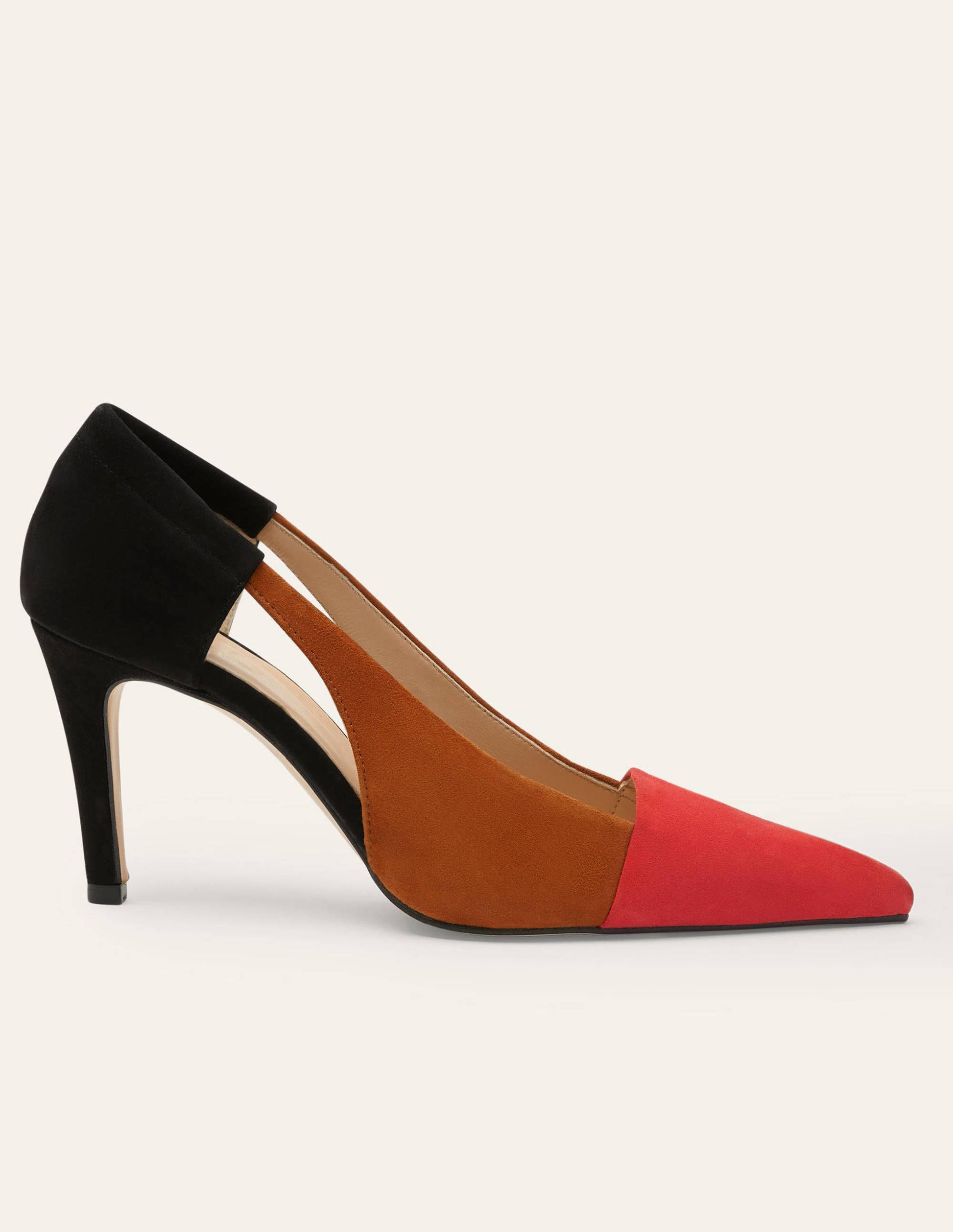 Cut Out Suede Heels-Black/Frankincense/Poppadew-2