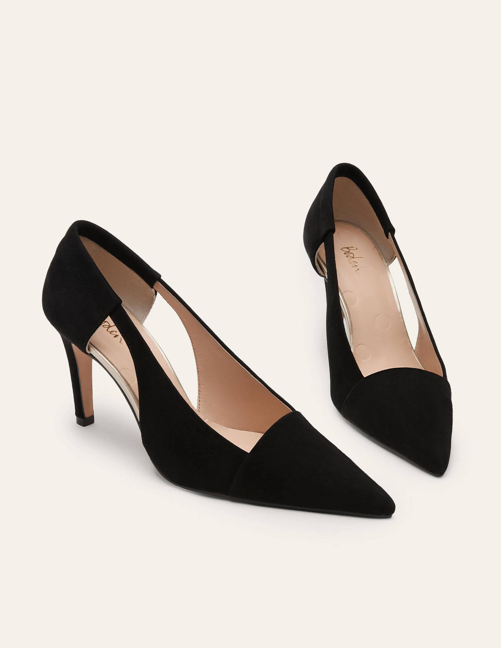 Cut Out Suede Heels-Black-1