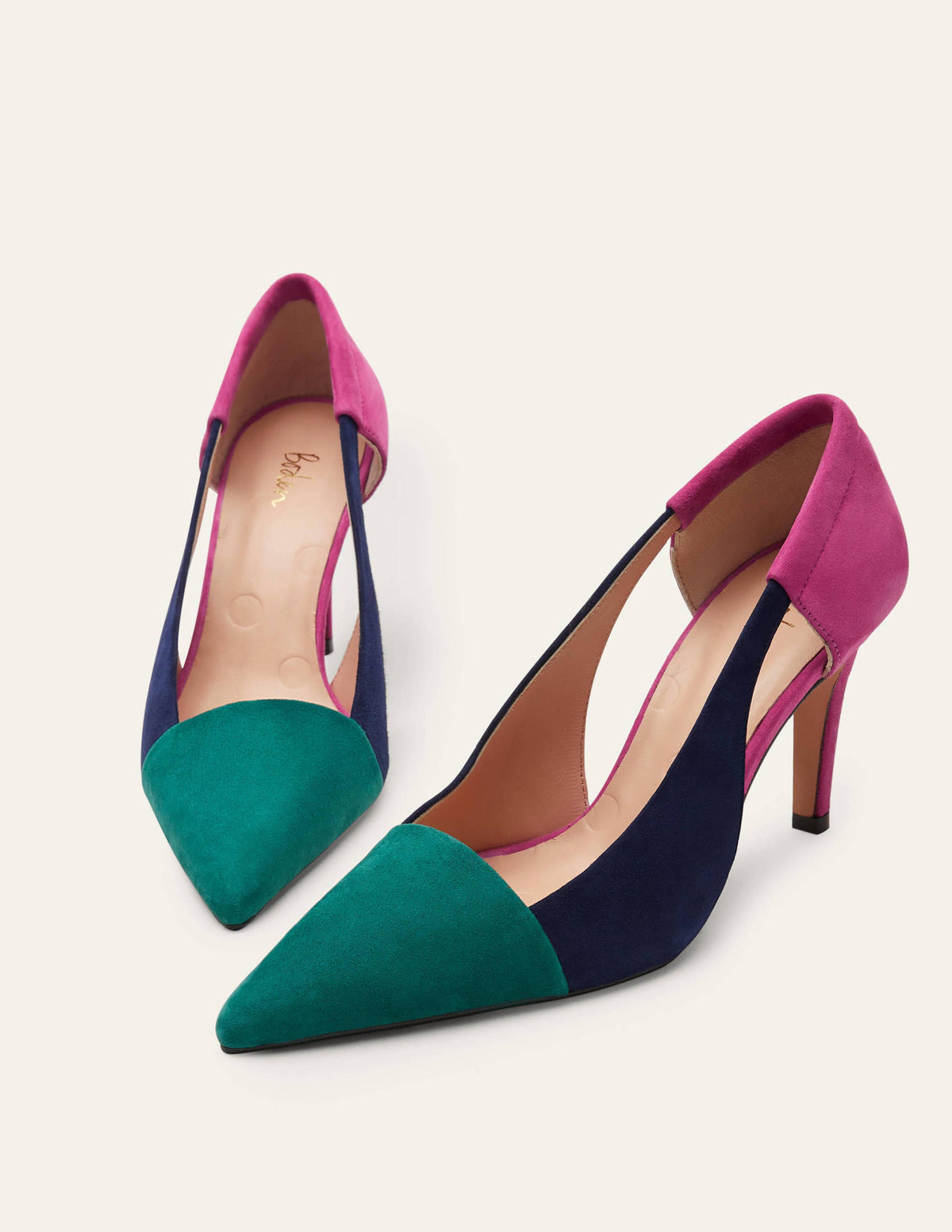 Cut Out Suede Heels-Deep Forest/Navy/Pop Pansy-1